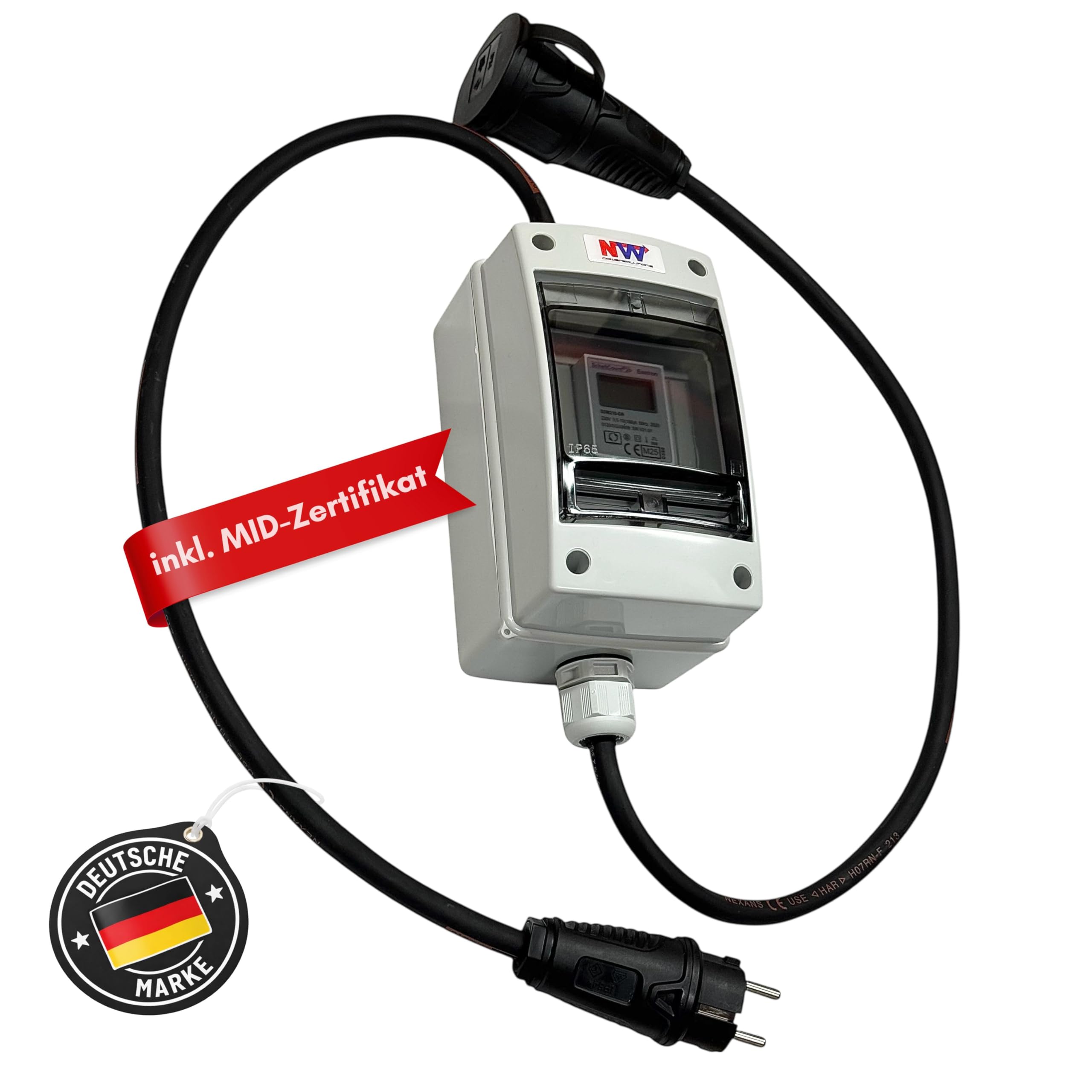 NWP Mobiler Schuko Stromzähler 230V digital MID-geeicht IP54 16A Energiezähler