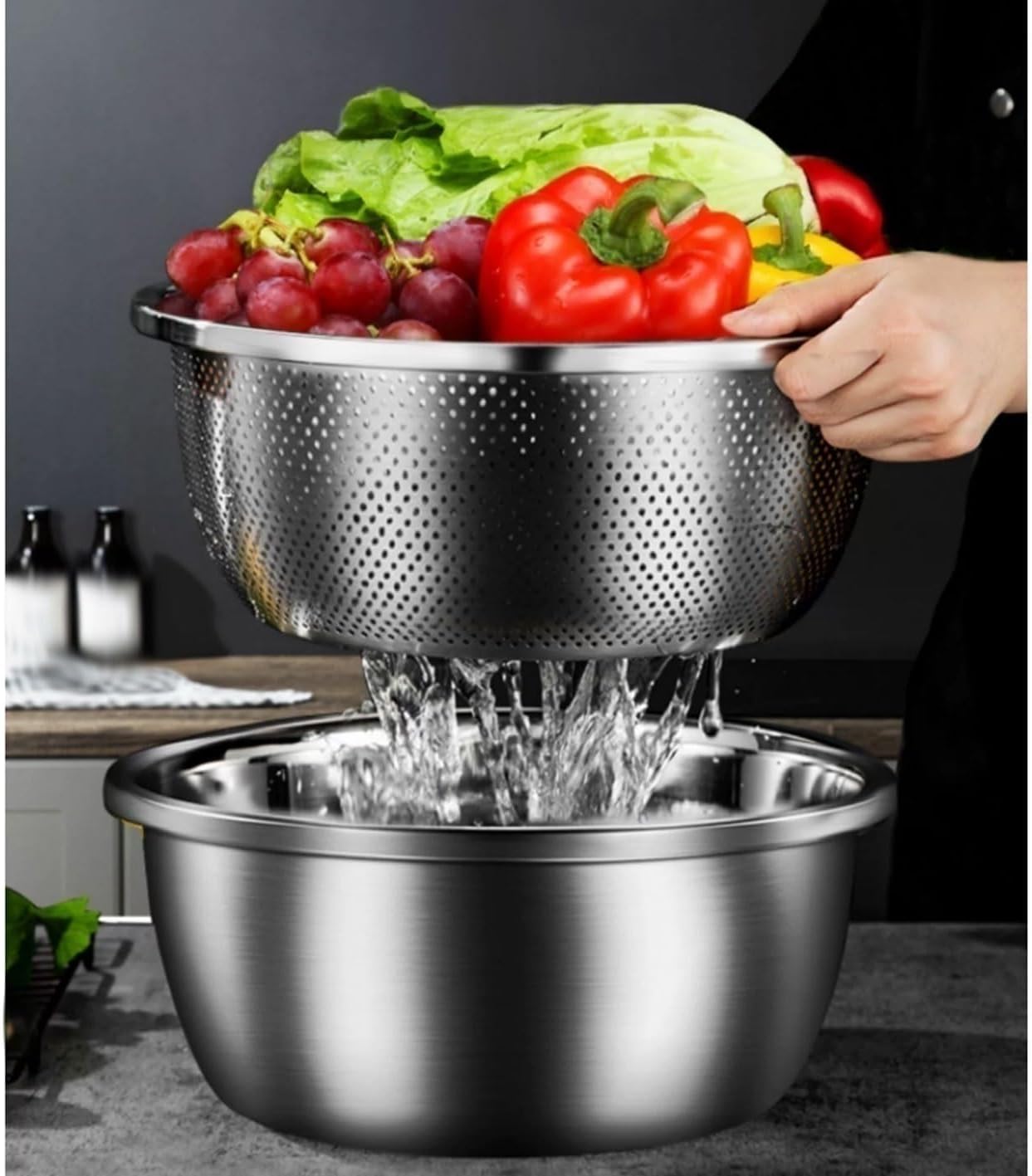 304 Stainless Steel Cooking Pots and Pans Bowls 3-Piece Cookware Mixing Bowls Serving Trays
