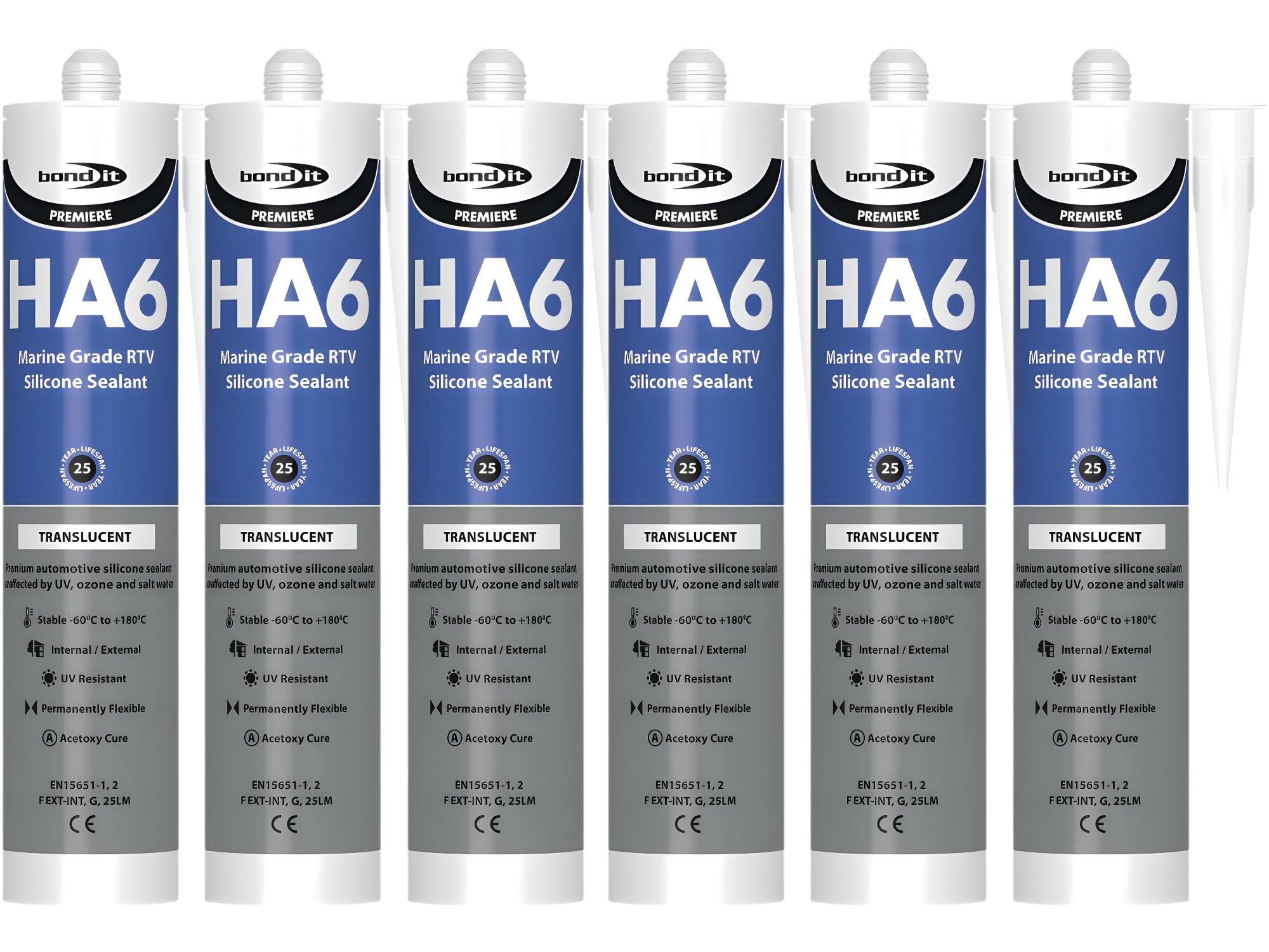 Bond It HA6 Clear Marine Grade Silicone Sealant 310ml (Pack of 6) – Aquarium Safe RTV Sealant for Fish Tanks, Ponds, Glass & Marine Applications