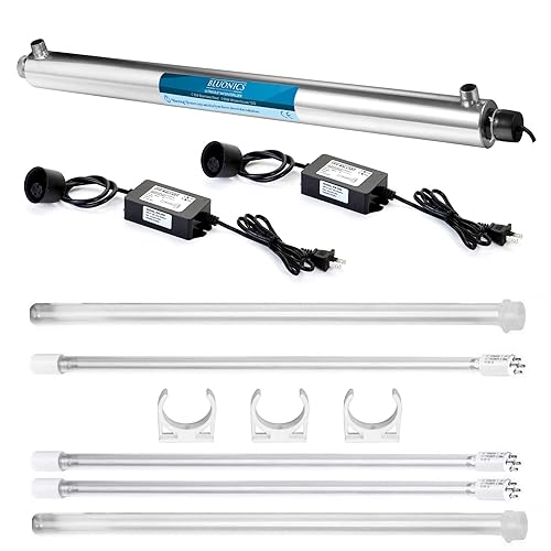Bluonics Filtro purificador de agua ultravioleta con luz ultravioleta para purificación de agua de toda la casa, 12 GPM, 55 W, 110 V + 34 pulgadas