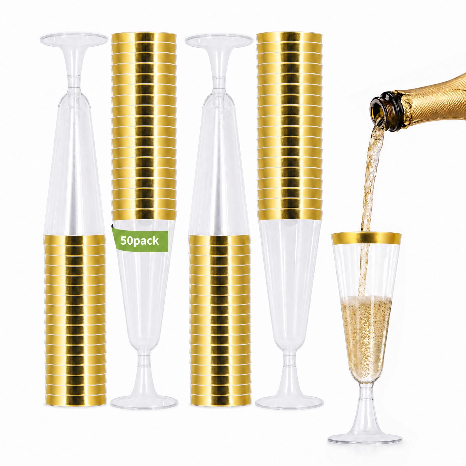 Photo 1 of Bella Pluvia 50 Pack Disposable Champagne Flutes, Gold Rim, 5oz