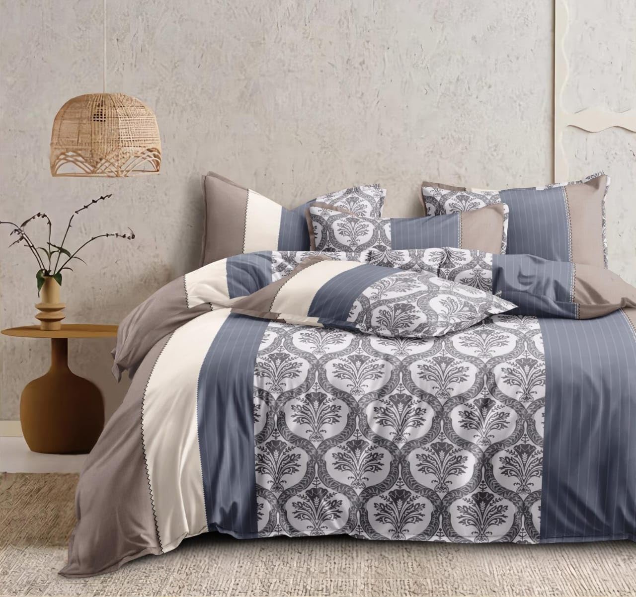 DECOR2ADMIRE 300TC Premium Glace Cotton Printed Super King Size Double Bedsheet with Two Pillow Covers, 108 * 108 Inches or 9ft by 9ft or 275 cm x 275 cm (Grey Abstract Print) DECOR2ADMIRE 300TC Premium Glace Cotton Printed Super King Size Double Bedsheet with Two Pillow Covers, 108 * 108 Inches or 9ft by 9ft or 275 cm x 275 cm (Grey Abstract Print)