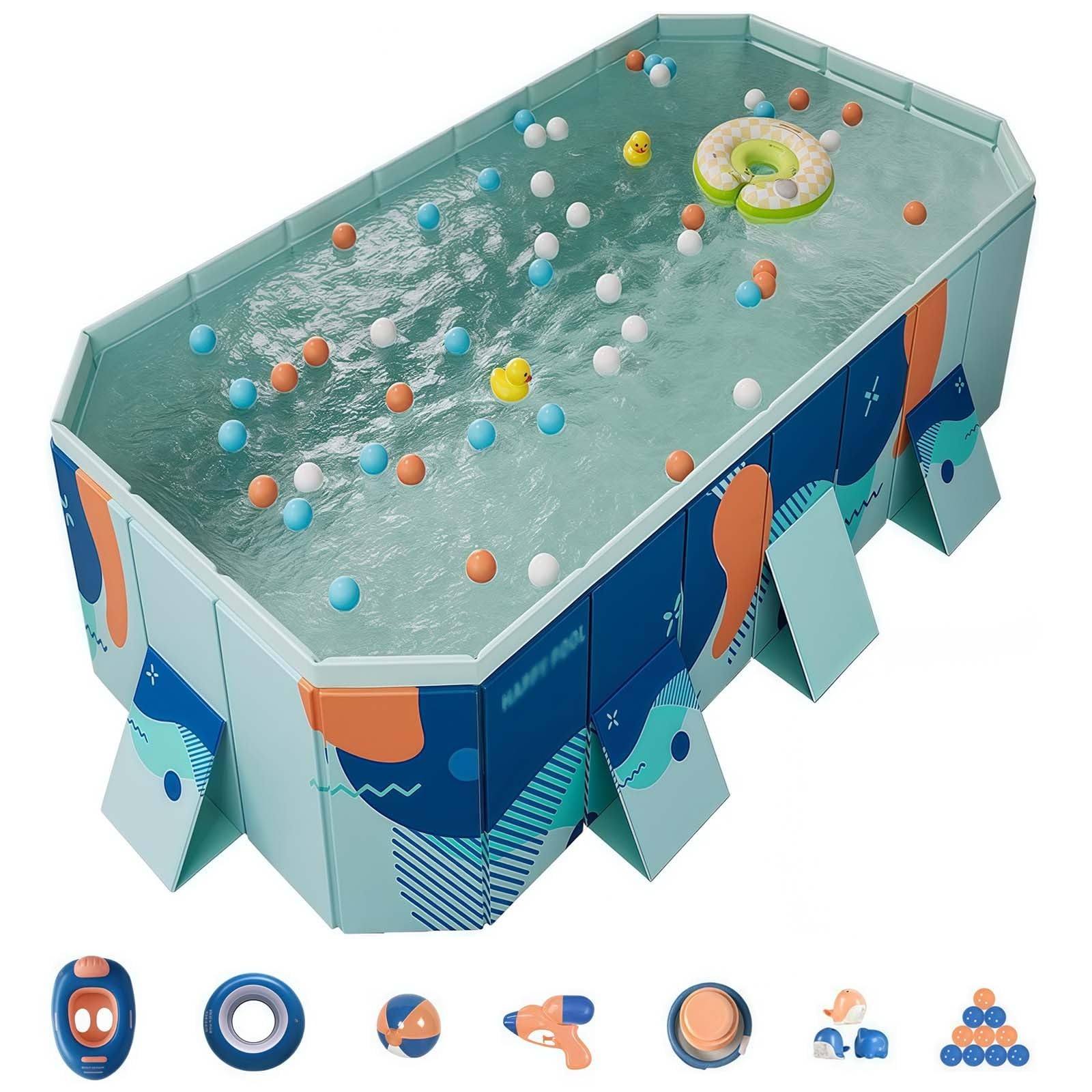 Above Ground Swimming Pool, Foldable Non-Inflatable Splash Pool for Family Outdoor Backyard Summer Water Parties