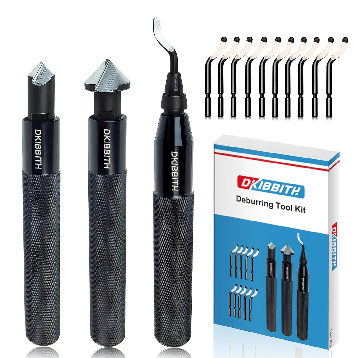 DKIBBITH 13-Piece Deburring Tool Set with 2 Countersinks & 11 Blades - Works on Metal, Resin, PVC, Copper, Plastic,3D Printed Edges - Plumbing & 3D Printing Burr Removal Reamer Tool.