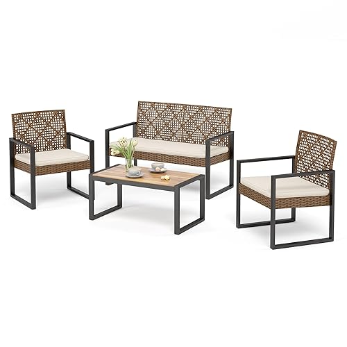 Sophia & William 4 Pieces Patio Conversation Set, Wicker Outdoor