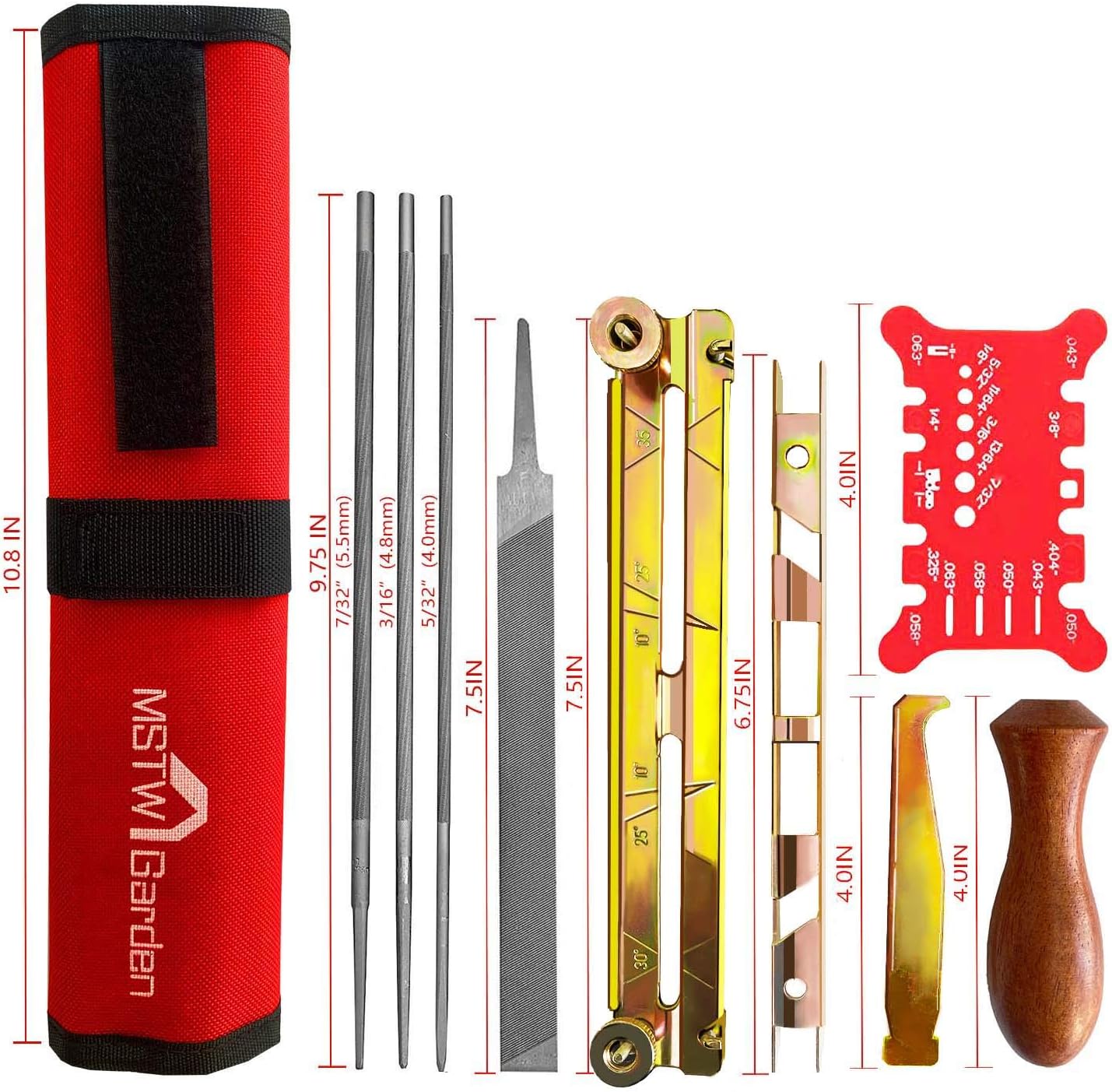 Chainsaw Sharpener, Chainsaw Sharpening kit (7/32, 3/16, and 5/32 Inch Chainsaw File, Flat File, Depth Gauge, File Guide, Quick Check Gauge, Cleaner, Handle, Pouch) Sharpening and Filing Chain saw : Garden & Outdoor