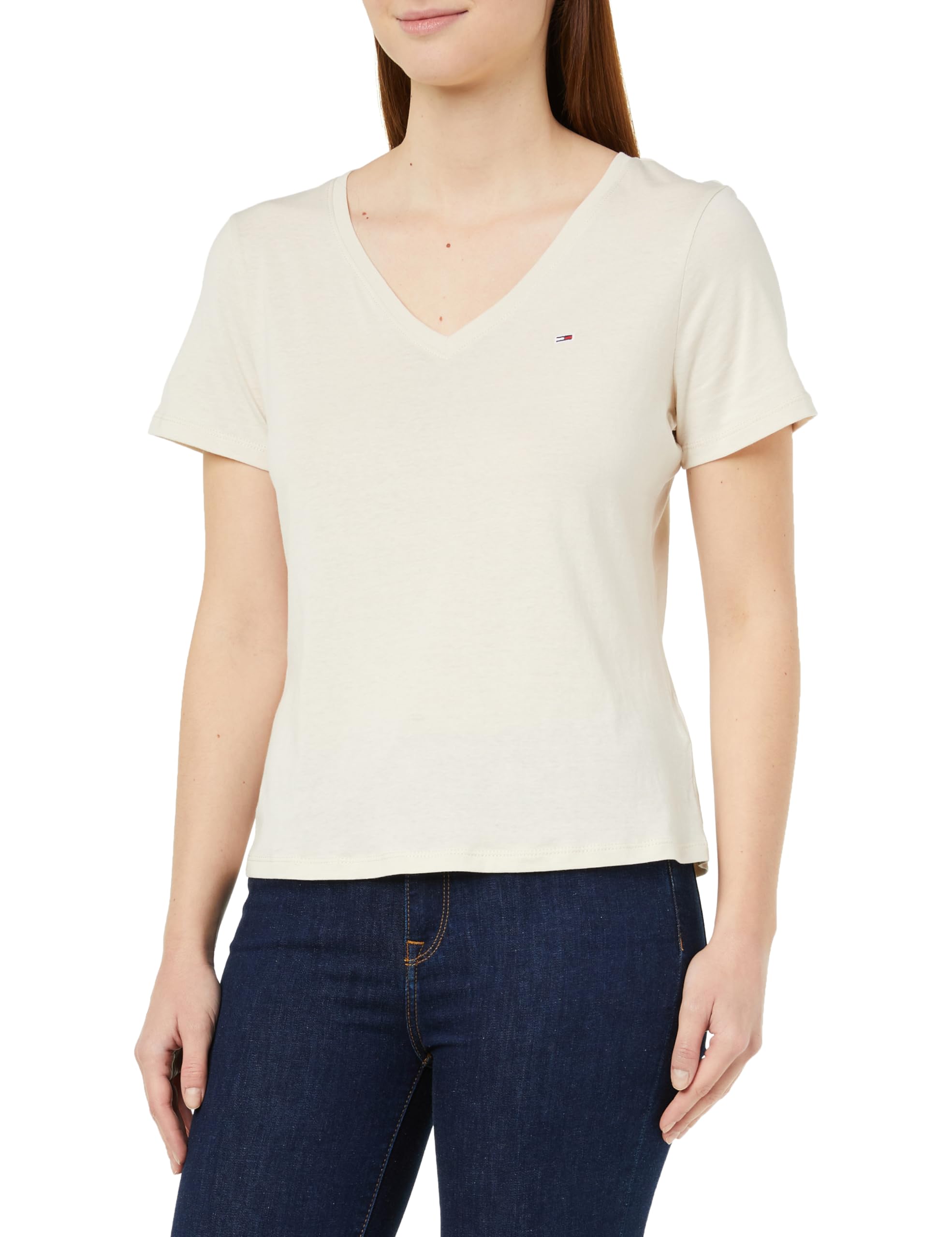 Tommy Jeans Tjw-Camiseta Delgada Y Suave con Cuello En V Mujer
