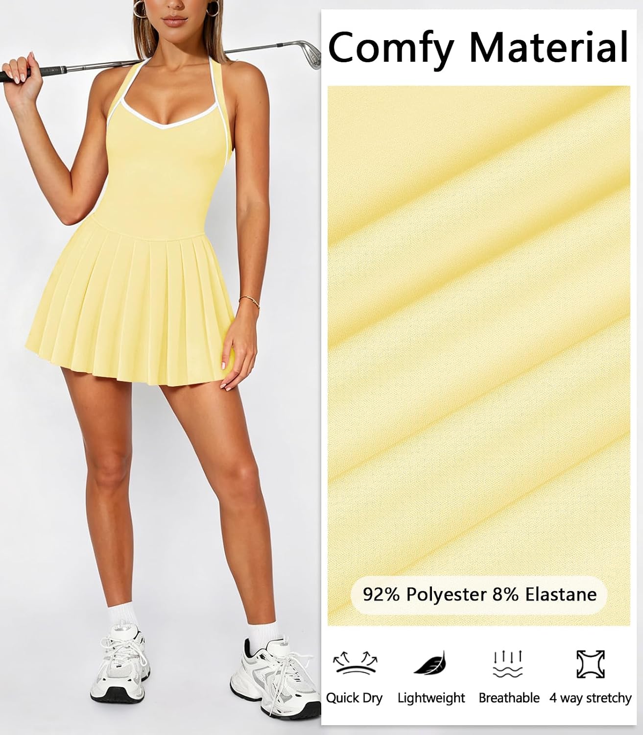 Women's Pleated Mini Tennis Dress Active Cross Open Back Golf Workout Athletic Dresses for Women with Shorts Pocket