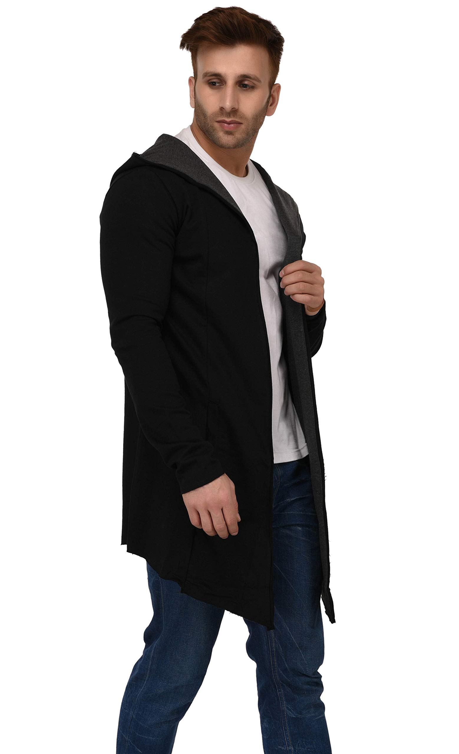 DENIMHOLIC Men's Cotton Hooded Neck Cardigan (HM-CONTRAST_Black_Medium) - Image 7 thumbnail