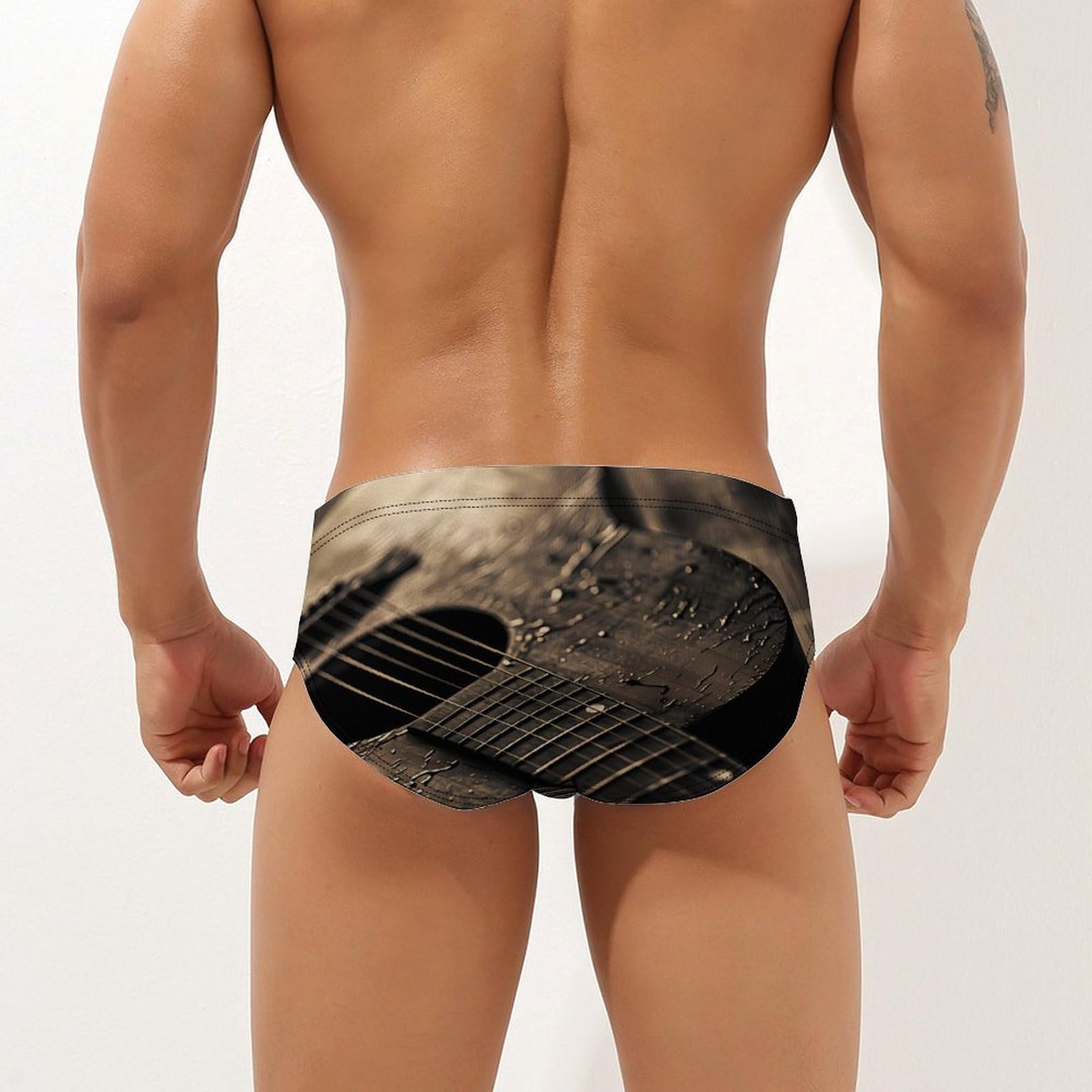 Acoustic Guitar Mens Swim Briefs Bikini Swimwear Print Beach Shorts Sexy Swimsuit XL