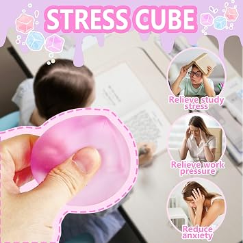 Ice Cube Stress Balls Gift Set, 3PCS Colorful Squishy Fidget Cube Toys for Kids & Adults, Soft Sensory Squeeze Toys for Stress & Anxiety Relief, Gift Box Packaging (3.5cm) (3pcs)