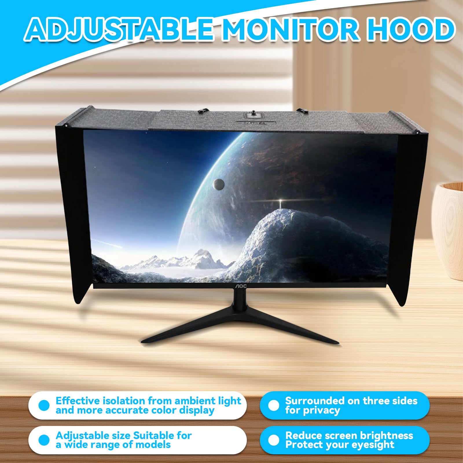 Parasole per Monitor del Computer, Parasole Regolabile Per Monitor Da 27 Pollici, Parasole for Monitor Video Regolabile da 41 A 71 Cm Protezione Contro La Luce Parassita E Gli Occhi Indiscreti