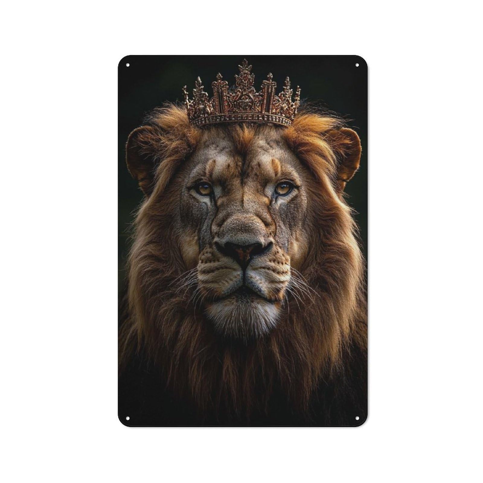 Junmoney Style-2 Tin Wall Plaque 30X20cm With Lion King Portrait With Golden Crown For Bar Or Restaurant, For Hospitality Decor Collectors