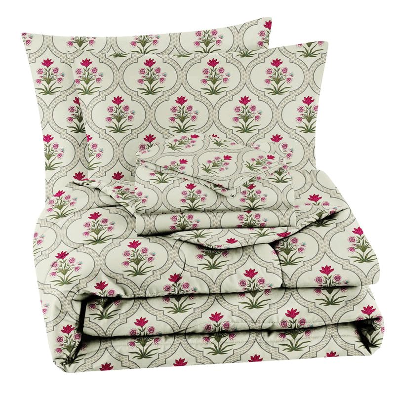 BSB HOME Super Soft Glace Cotton King Size AC Comforter II Blanket II Duvet for Double Bed with 1 Flat Bedsheet and 2 Pillow Covers- 4 Piece Comforter Set - Almond and Pink Flower-picture-24