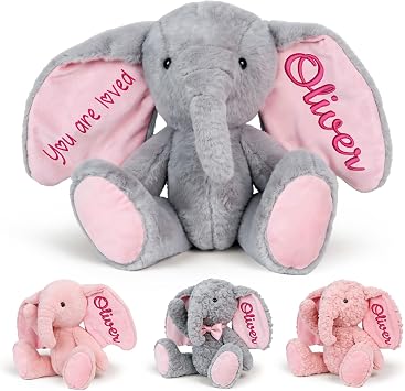 Personalized Elephant Stuffed Animal Plush with Name Text