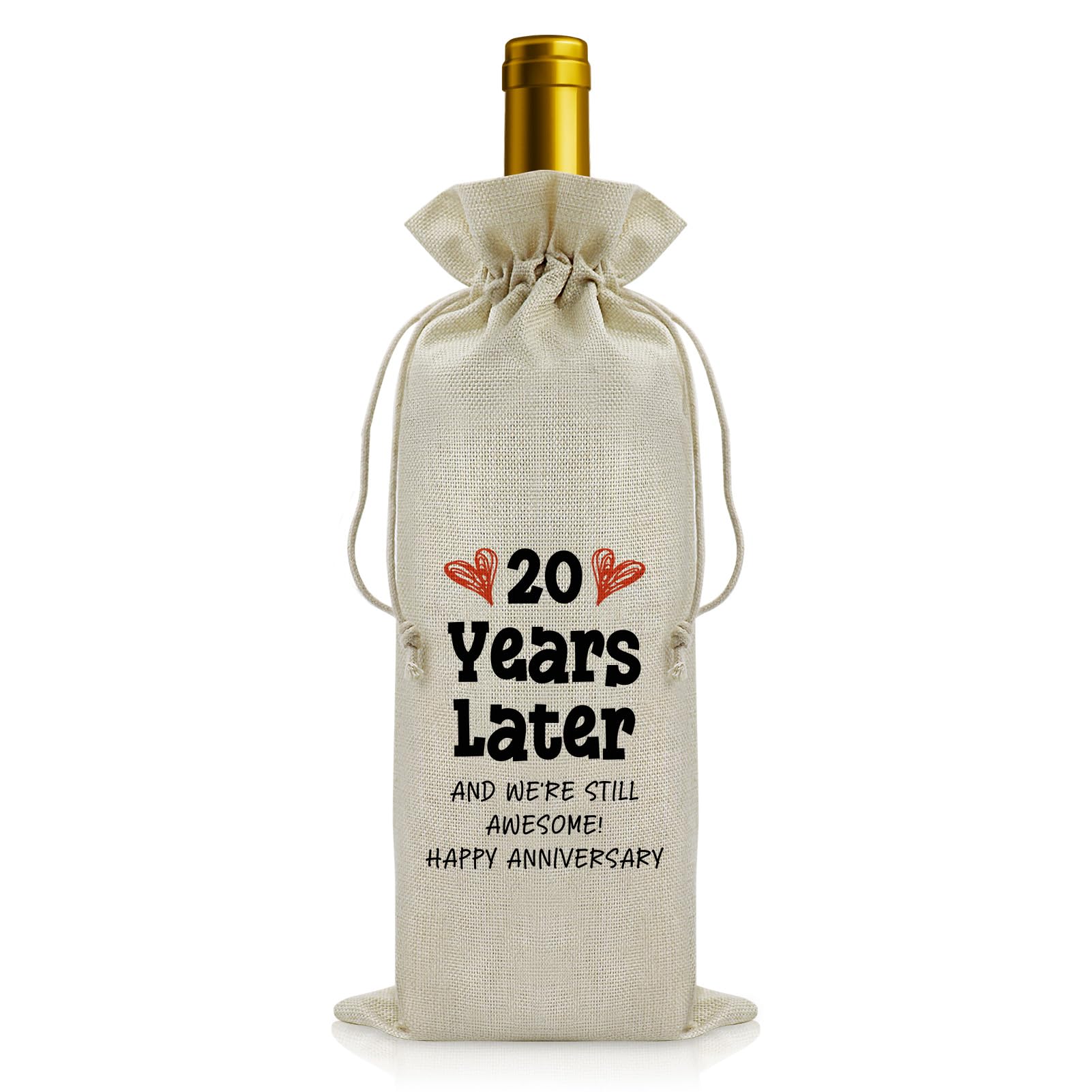 20 Years Anniversary Wine Bottle Bag Gifts for Husband Wife Congratulation 20th Wedding Anniversary Drawstring Wine Bag Gifts for Couple Valentines Gift for Boyfriend Girlfriend Party Decorations