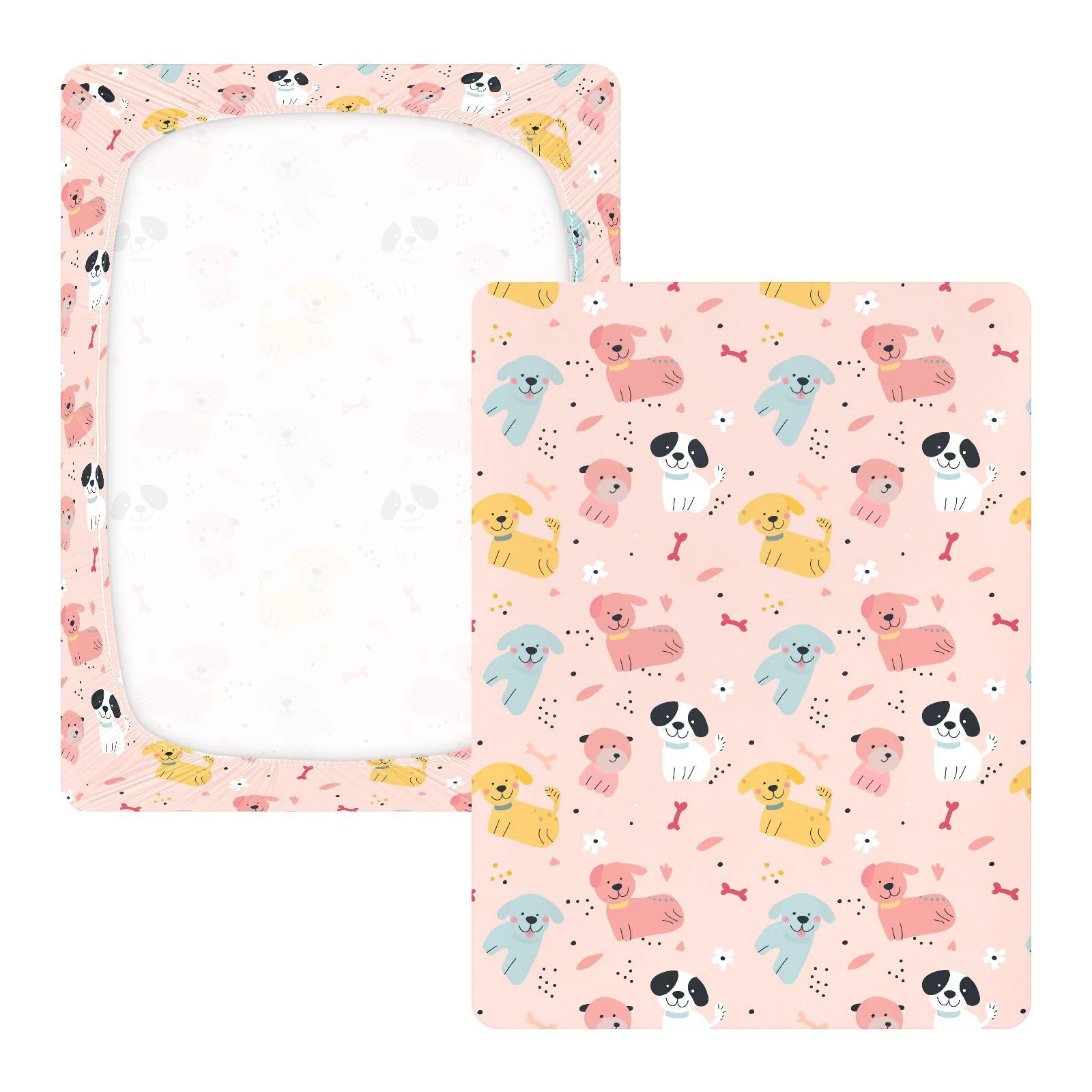 Cartone animato carino cani rosso chiaro lenzuola per neonati ragazze cotone baby playard foglio ultra morbido neonati culla lenzuolo per la decorazione della scuola materna, 1 confezione juego de
