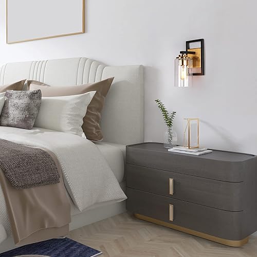 Miniatura 3 de ZEVNI Apliques de pared negros y dorados, modernos apliques de 1 luz con pantalla de vidrio sembrado