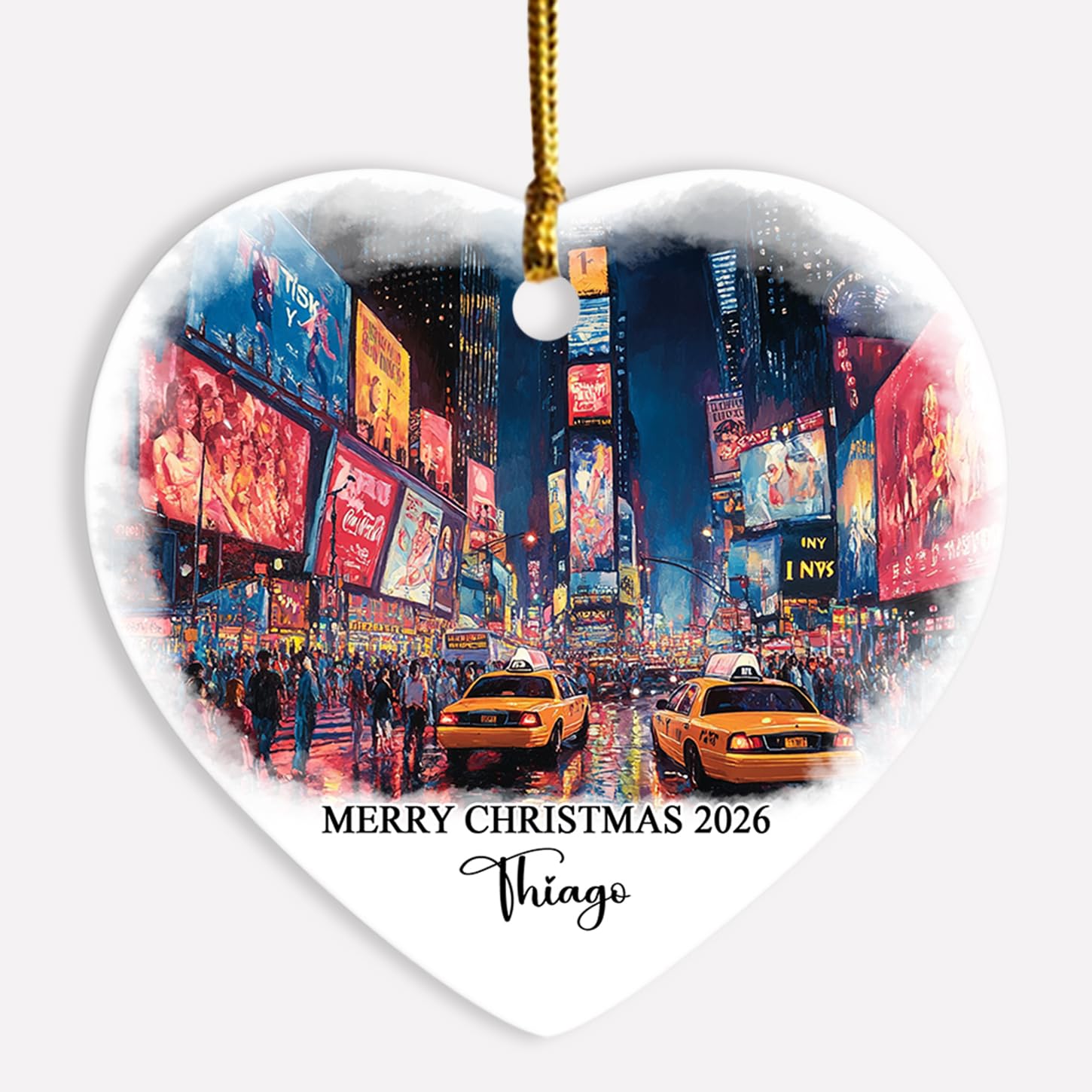 Times Square New York Christmas Ornament Gift for Travel Memories Men Women Family Friends Besties, Personalized Times Square Xmas Ornament 2024, Customized Name Text New York City Xmas Tree Ornament