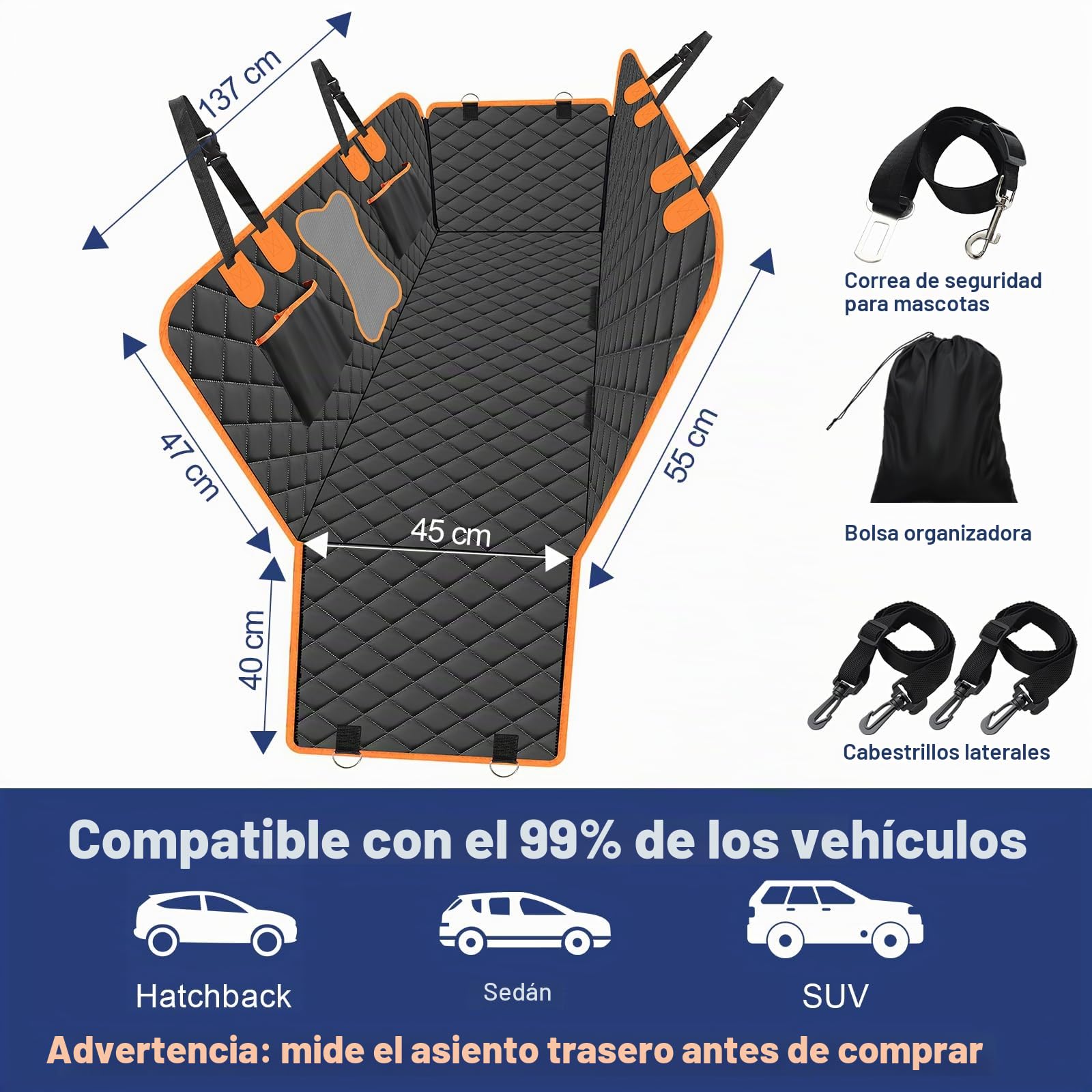 Vortix Funda Coche Perro – La Mejor Compañera De Viaje, Te Permite Lavar El Coche con Menos Frecuencia Y Protege El Interior del De Las Manchas, Arañazos Y Pelos De Las Mascotas