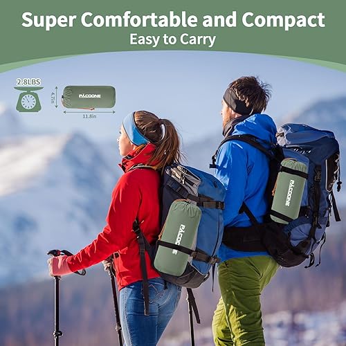 Miniatura 6 de Colchoneta de dormir doble para acampar, ultraligera autoinflable para 2 personas con almohada incorporada, alfombrilla de aire portátil para