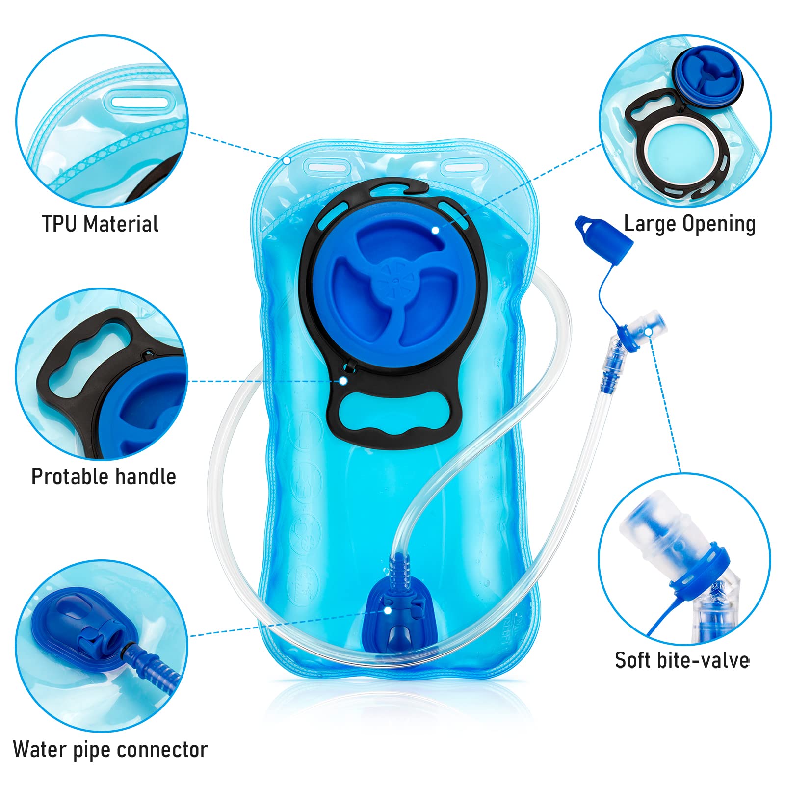 Bolsa De Agua Uktunu Mochila Hidratación 2 Depósito De Dgua Portátil TPU Libre de BPA Tubo Desmontable Apertura Grande Bolsa Hidratación para Ciclismo Senderismo Excursionismo Camping