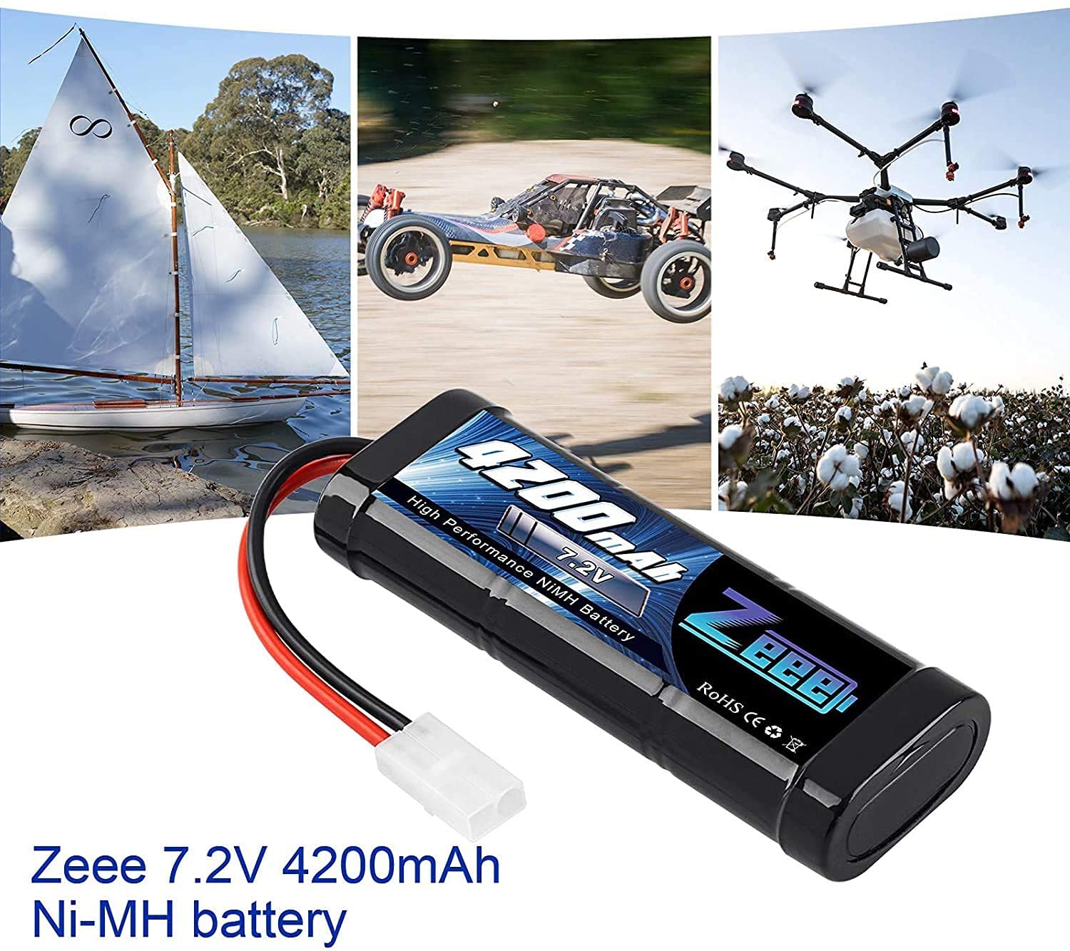 Zeee 7,2V 4200mAh RC NiMH Batterie pour Voiture RC Camion HPI Losi Kyosho Tamiya Hobby (2 Paquets)