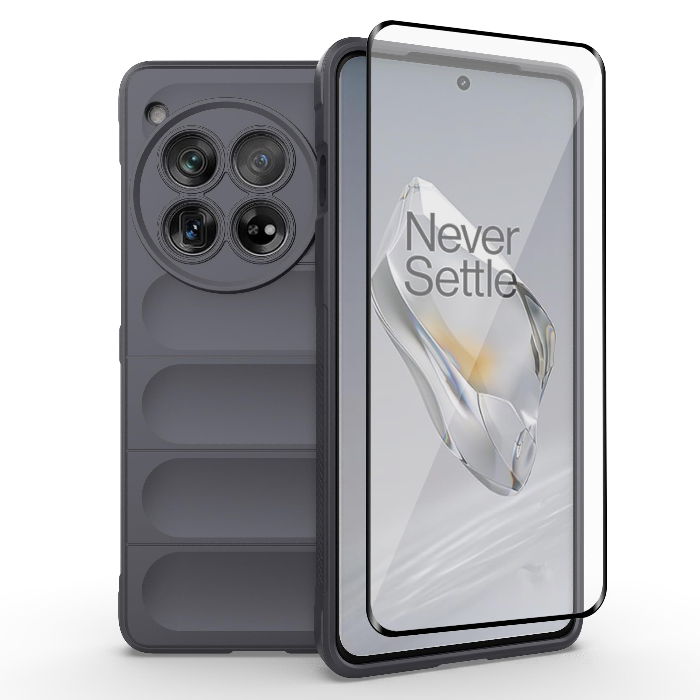 Asuwish Phone Case for OnePlus 12 5G with Tempered Glass Screen Protector and Soft TPU Slim Thin Shockproof Protective Silicone Cell Cover Accessories