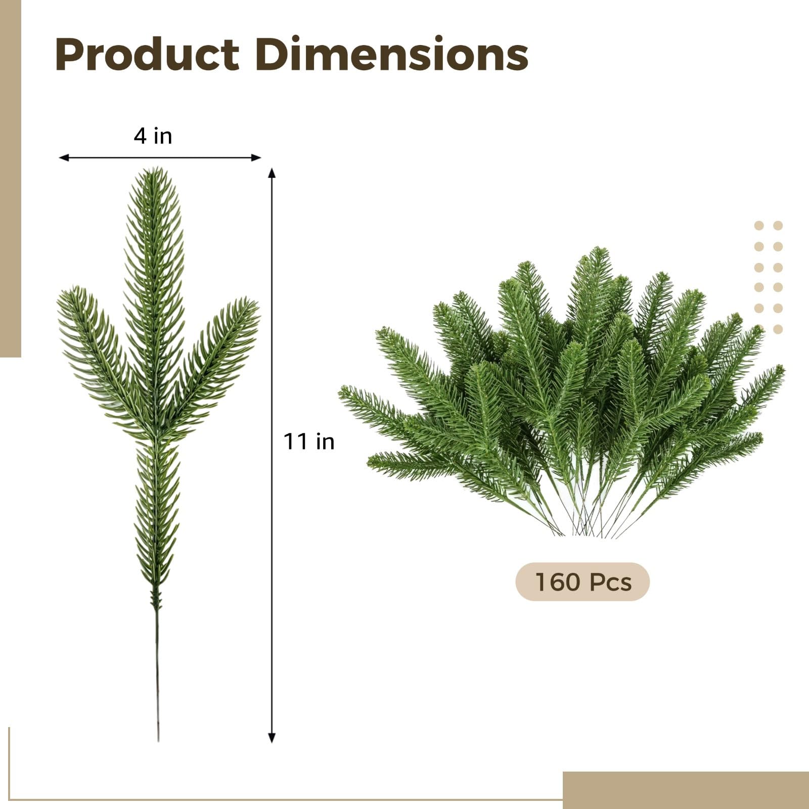Künstliche Tannenzweige 27,9 cm, 160 Stück, flexibler Drahtstiel, Weihnachtsgirlande, Kranz-Dekoration