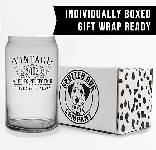 Miniatura 6 de Taza de vidrio para beber café con estampado negro vintage 2003 de 16 onzas  Regalos de feliz cumpleaños 21 para mujeres y hombres, saludos a 21