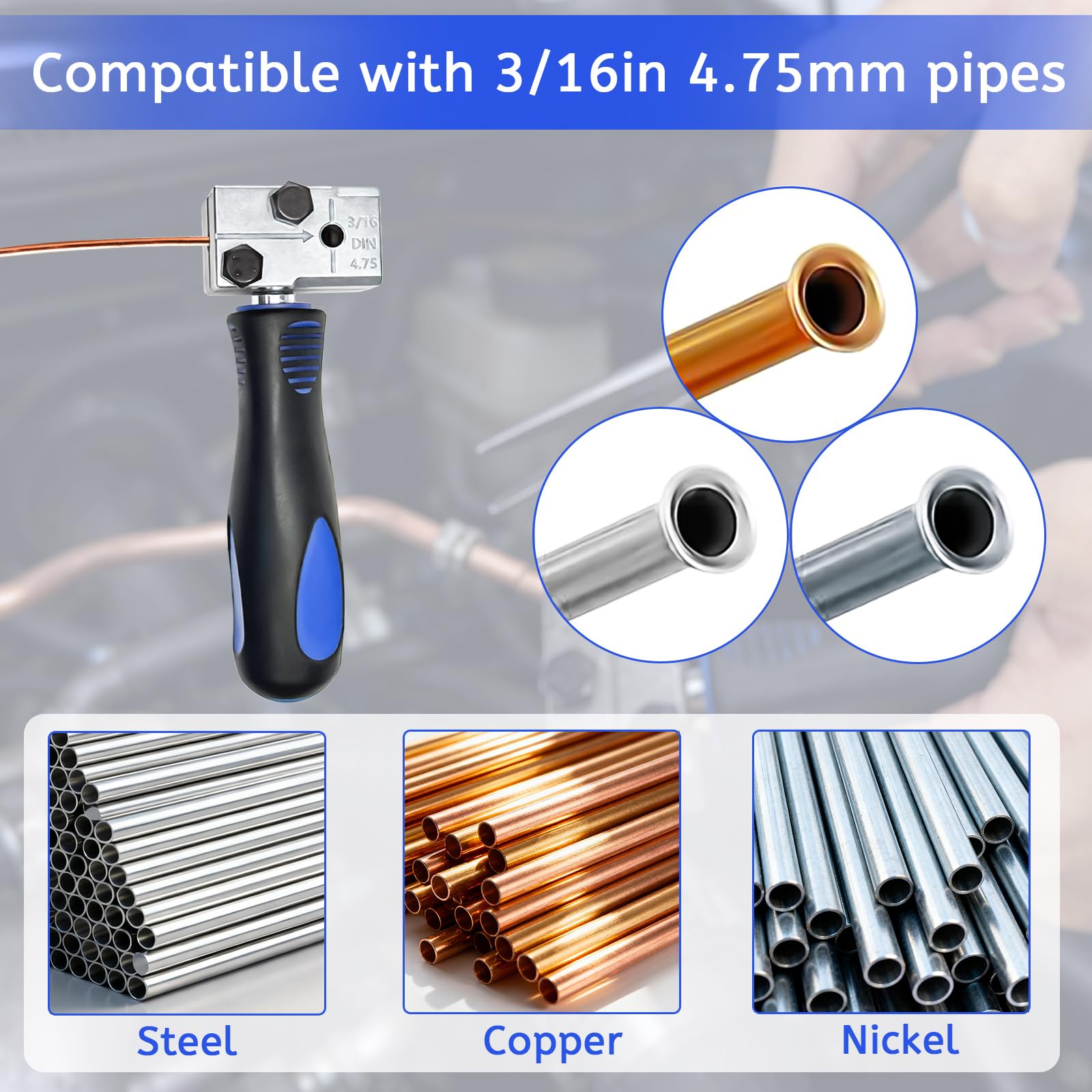 Herramienta para Abocardar Latiguillos de Freno para Abocardados DIN, 7,6 M Ø 4,75 mm Tubo de Freno Cobre con 16 Conexiones + 5 Conectores para Latiguillos de Freno o Hidráulicos