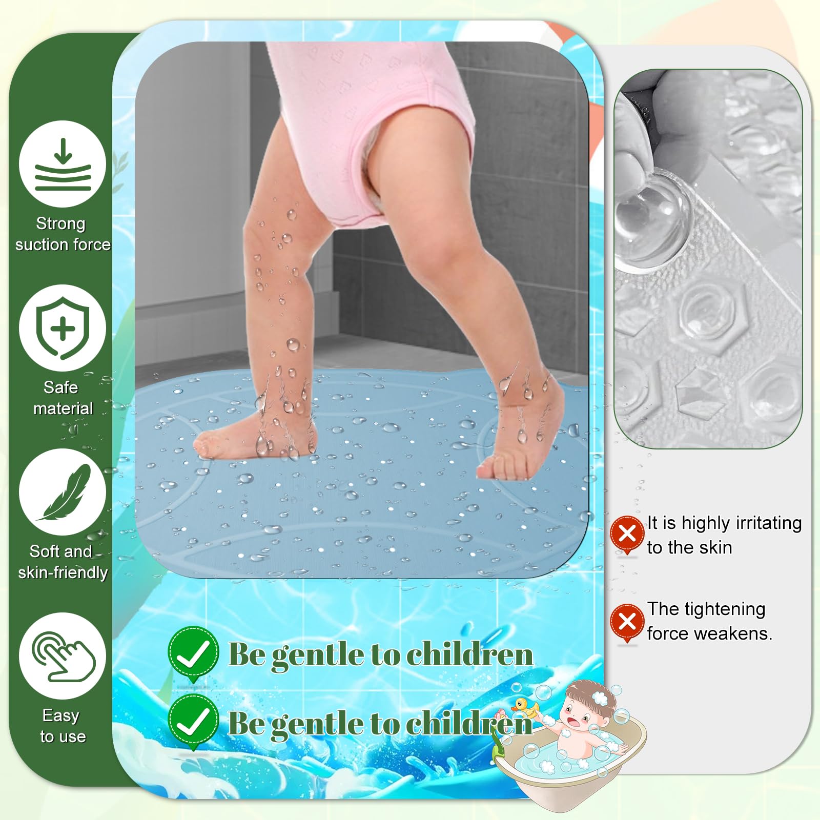 Tapis de Bain antidérapant pour Bébé en Forme de Grenouille 76 x 45 cm sans BPA Bleu