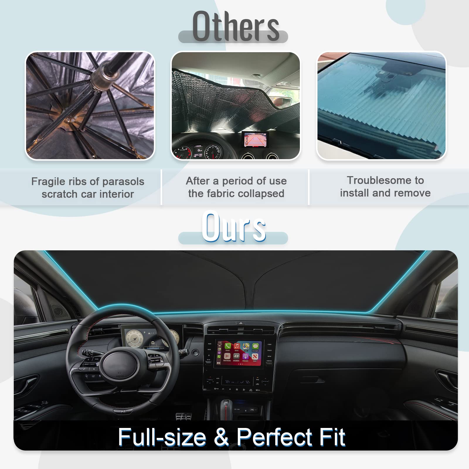 Parabrezza Auto Ombrello per Hyundai Tucson NX 4.Generation SUV 2020-2023 2024 2025, Pieghevole Parasole per Parabrezza Protezione UV e Isolamento termico Interno Accessori,A/125cm*65cm-C
