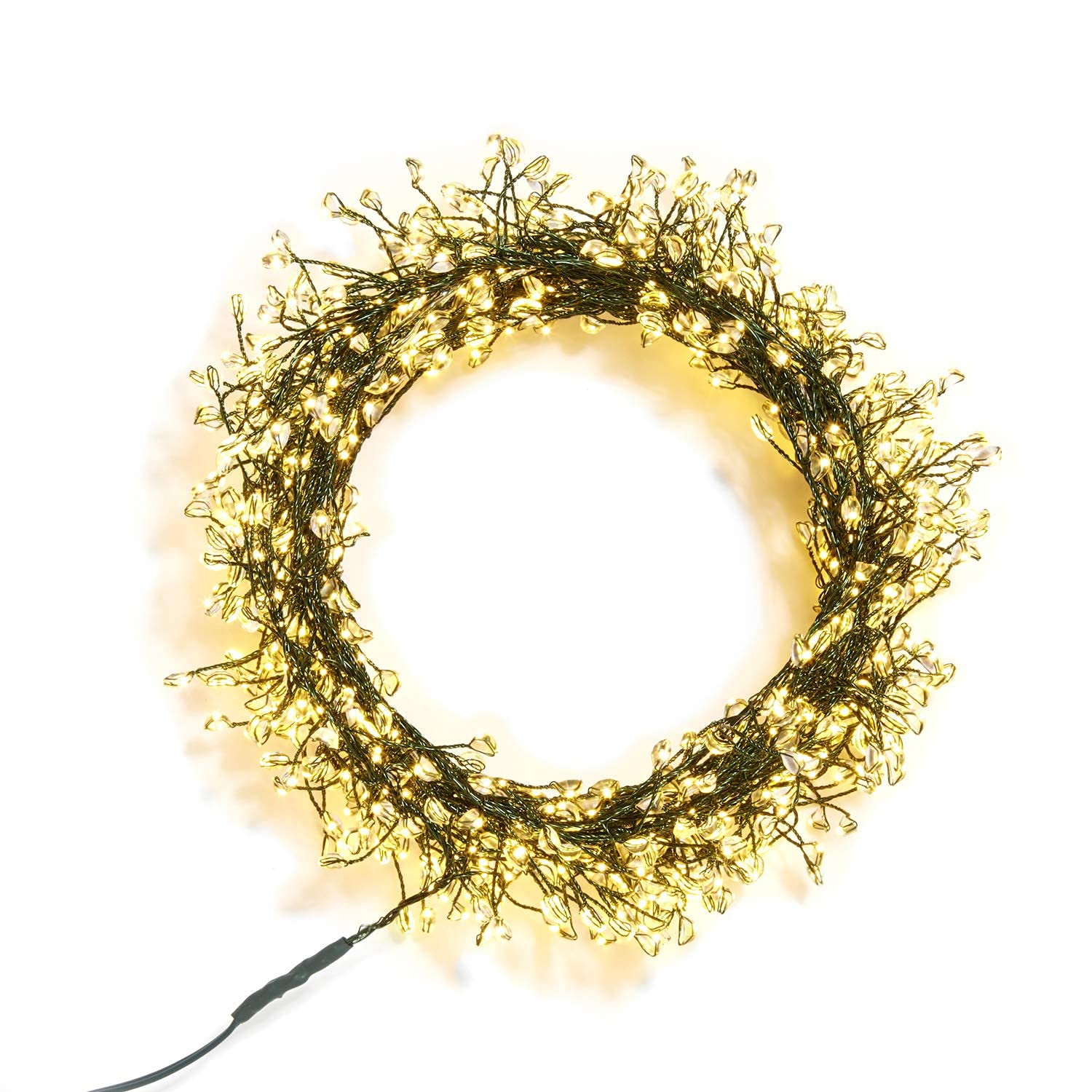 LED Cluster Light Garland - 25 Feet, 960 Warm White Lights on Green Wire, 6 Hour Timer, Plug in Ligh