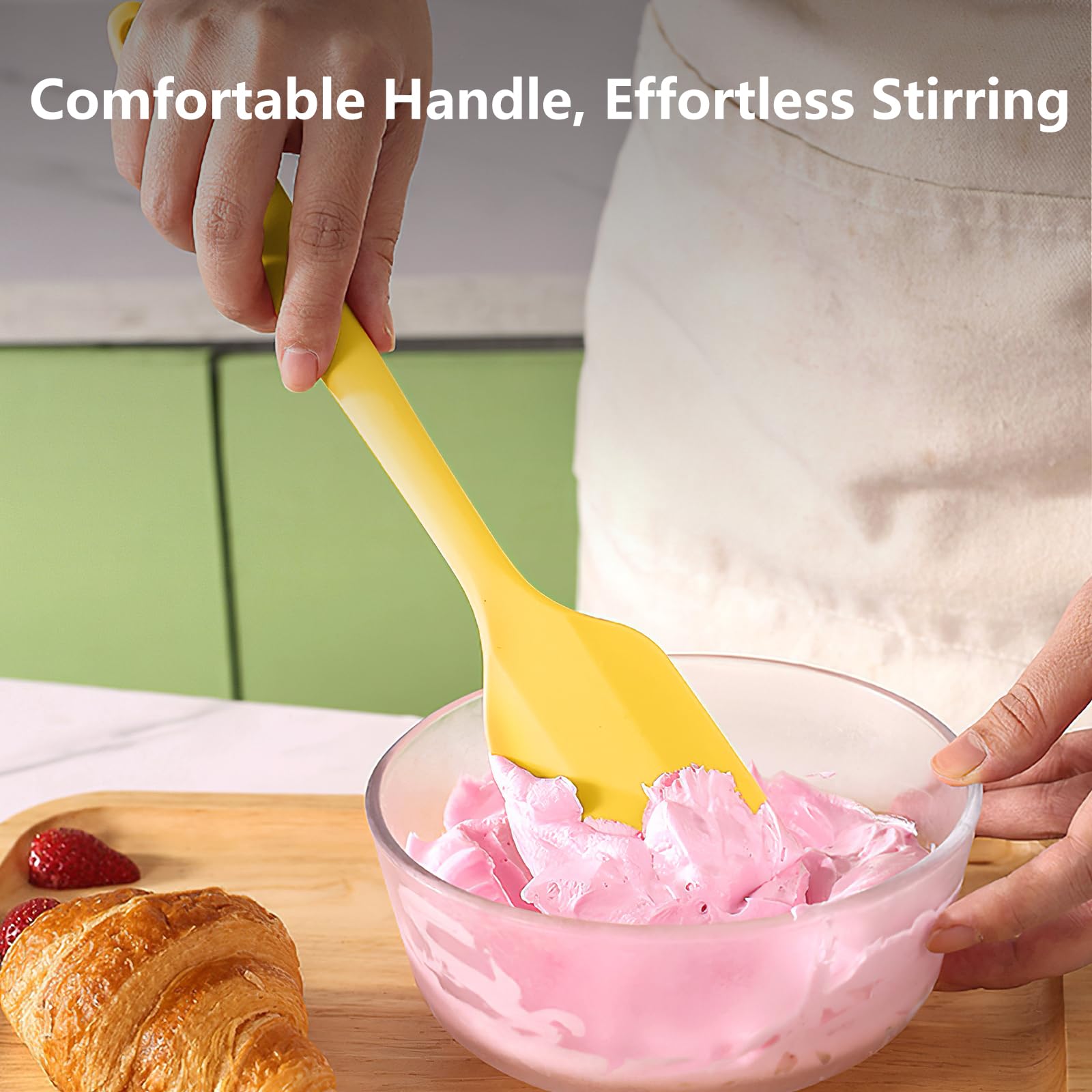 Espátula de goma amarilla para uso en cocina, espátulas de silicona de 10.8 pulgadas para cocinar, resistente al calor, espátula de cocina pequeña flexible para utensilios de cocina antiadherentes