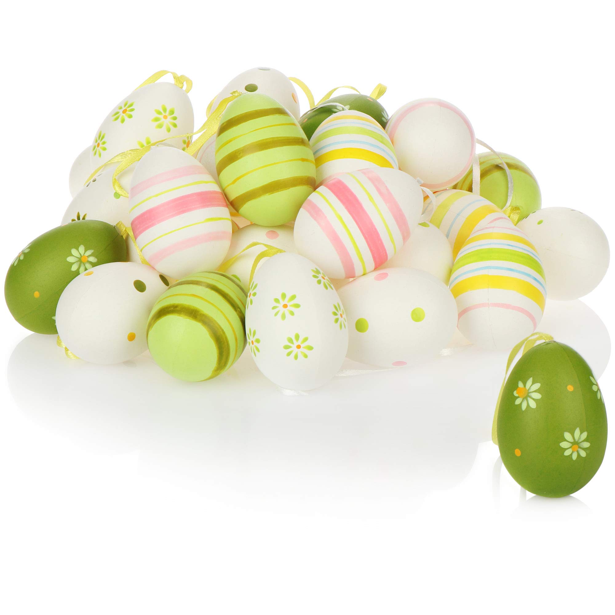 com-four® 30x Ostereier zum Aufhängen - Osterdeko mit tollen Mustern - Deko Ostereier in tollen Farben [Fabrauswahl variiert]