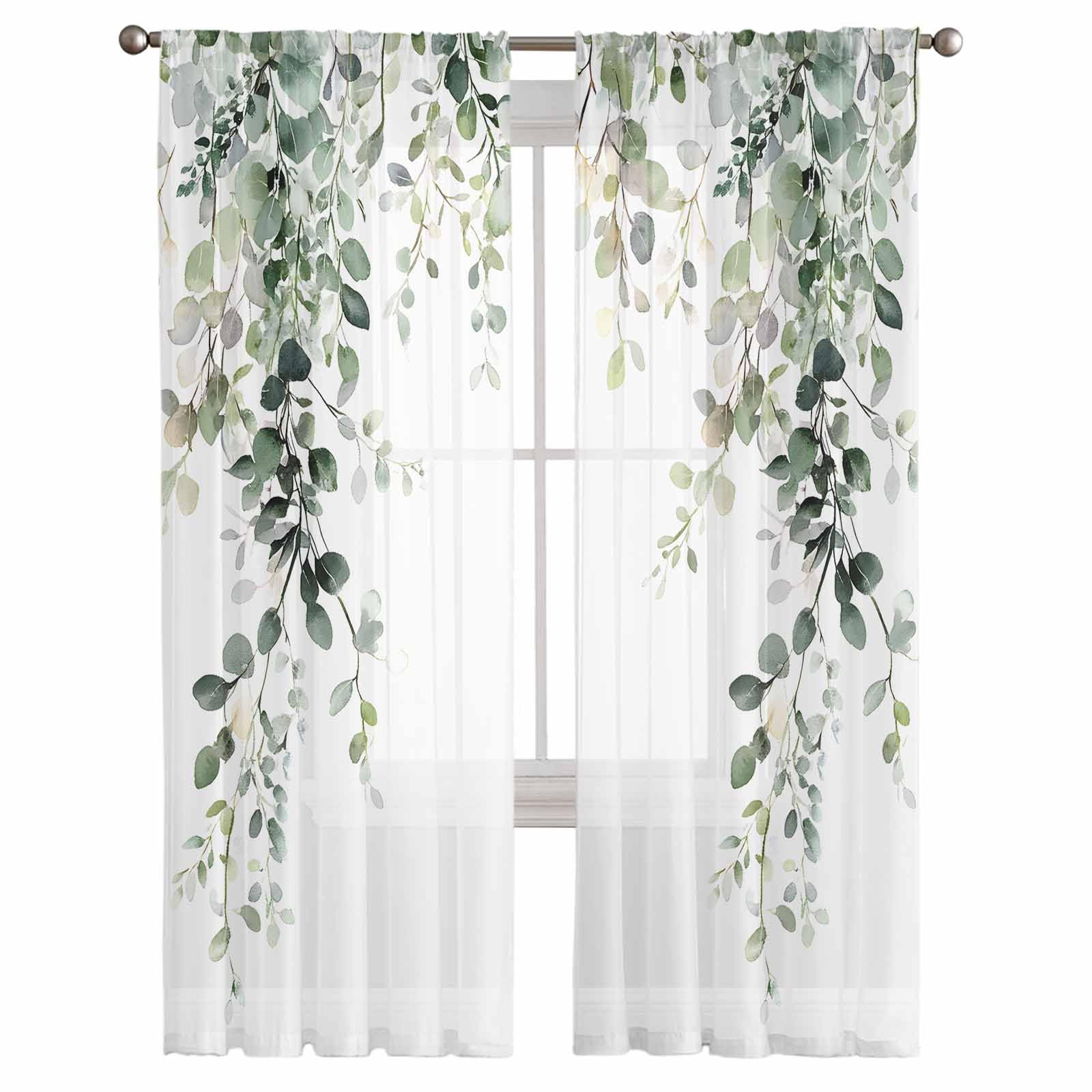 Eucalyptus Leaves Sheer Curtains for Living Room 2 Panels - Image 2