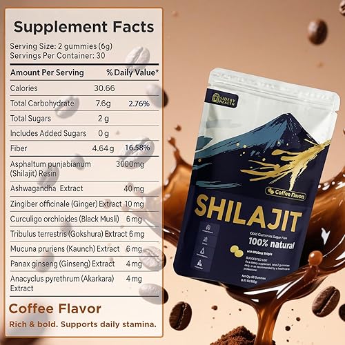 Miniatura 7 de Gomitas Shilajit con sabor a café, gomitas puras de Shilajit del Himalaya para hombres y mujeres, refuerzo de energía y apoyo inmunológico, 3000 mg
