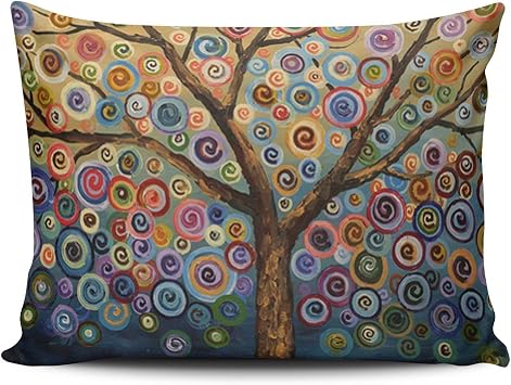 Custom Pretty Cute Colorful Painting Trees Decorative Pillowcase Pillowslip Throw Pillow Case Cover Zippered One Side Printed 12x18 Inches