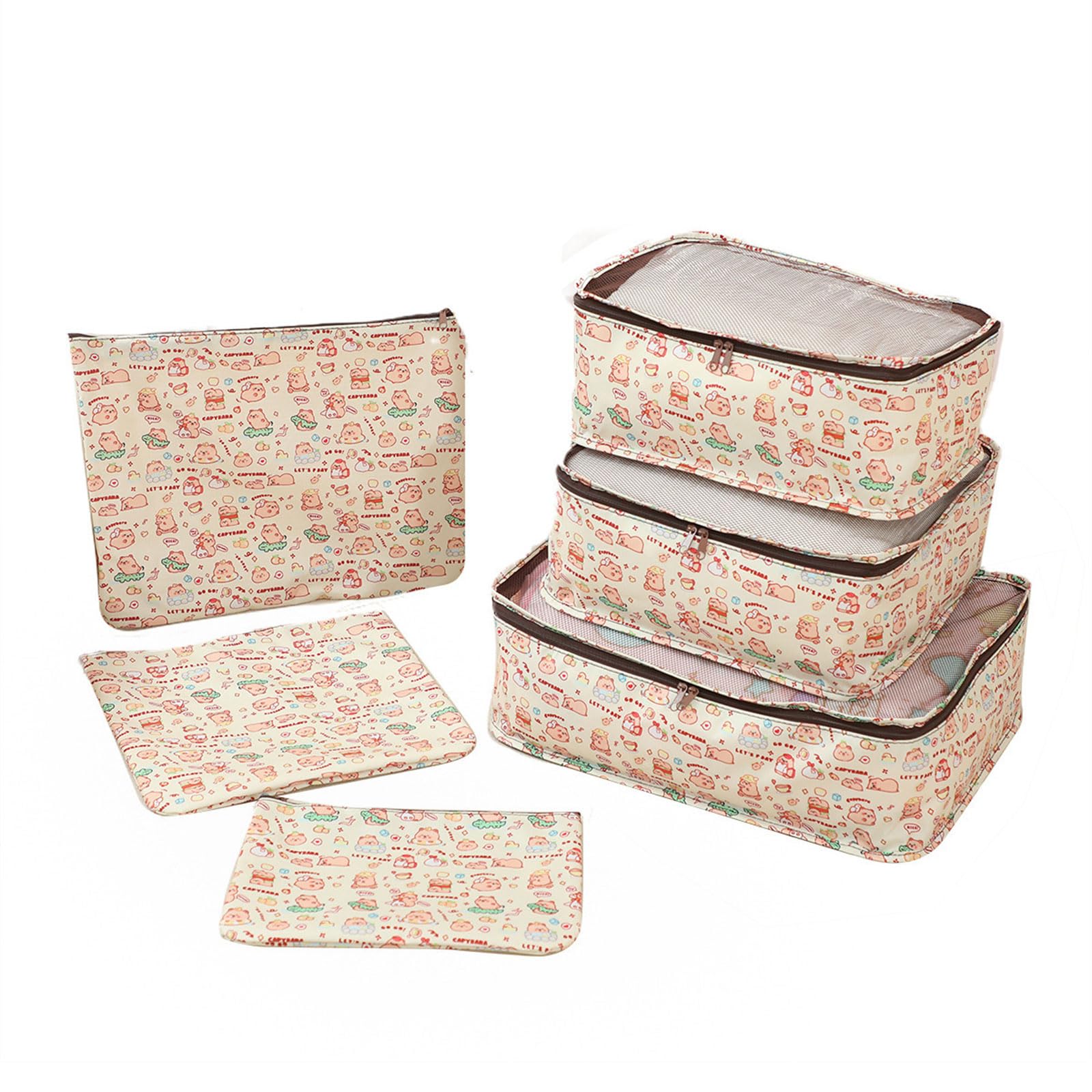 Buxuaaaa 6Pieces Luggage Organizers Set Packing Cubes with Water Resistant Materials Includes Shoe Bag and Toiletry Pouches Packing Bags