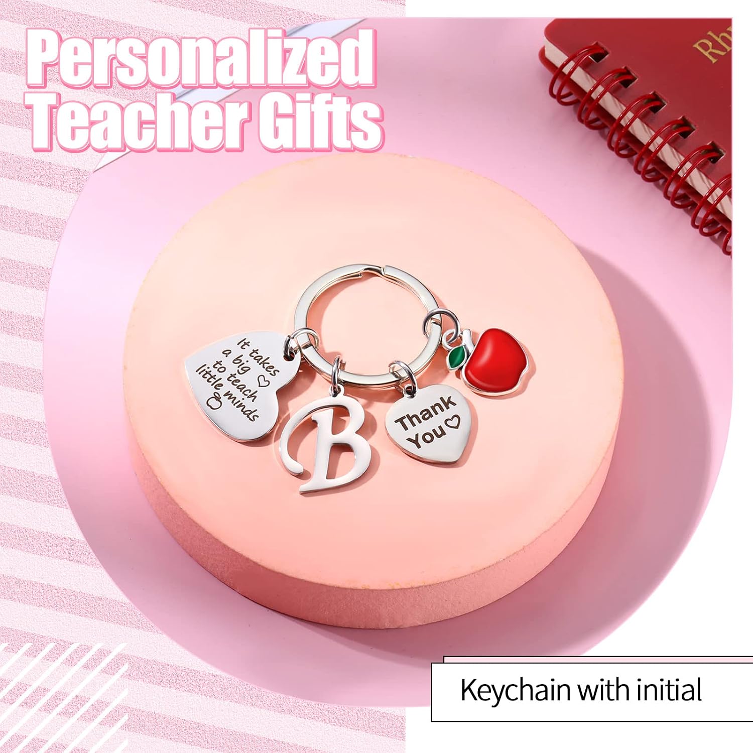 MTLEE 2 Pcs Teacher Gifts Set, Canvas Makeup Bag with Keychain,B Shape image 3