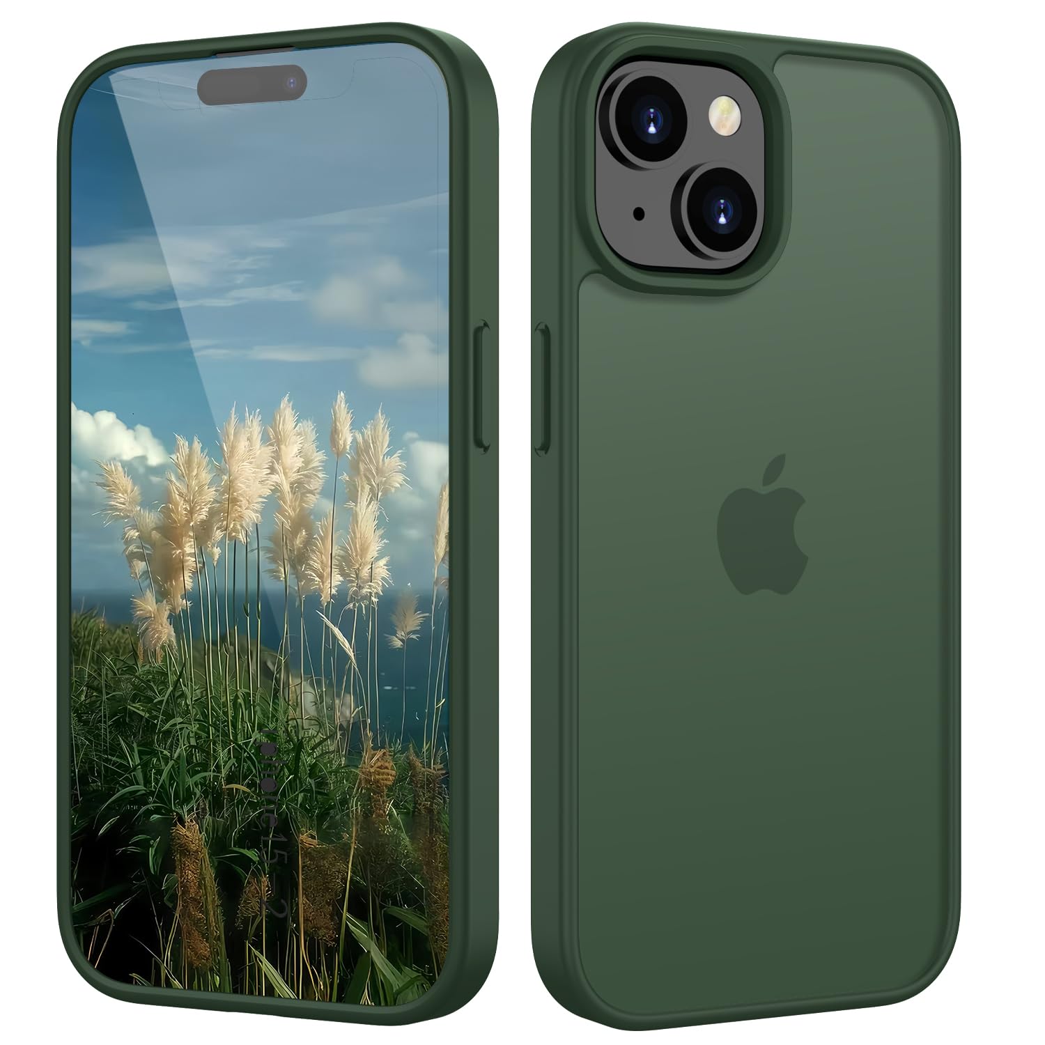 HGH Matt Hülle für iPhone 15 6,1 Zoll, [Militärschutz] Schutzhülle Samtige Touch Matt Anti-Kratzen, Durchscheinende Rückseite Schutzhülle, Anti-Fingerabdruck (Nachtgrün)