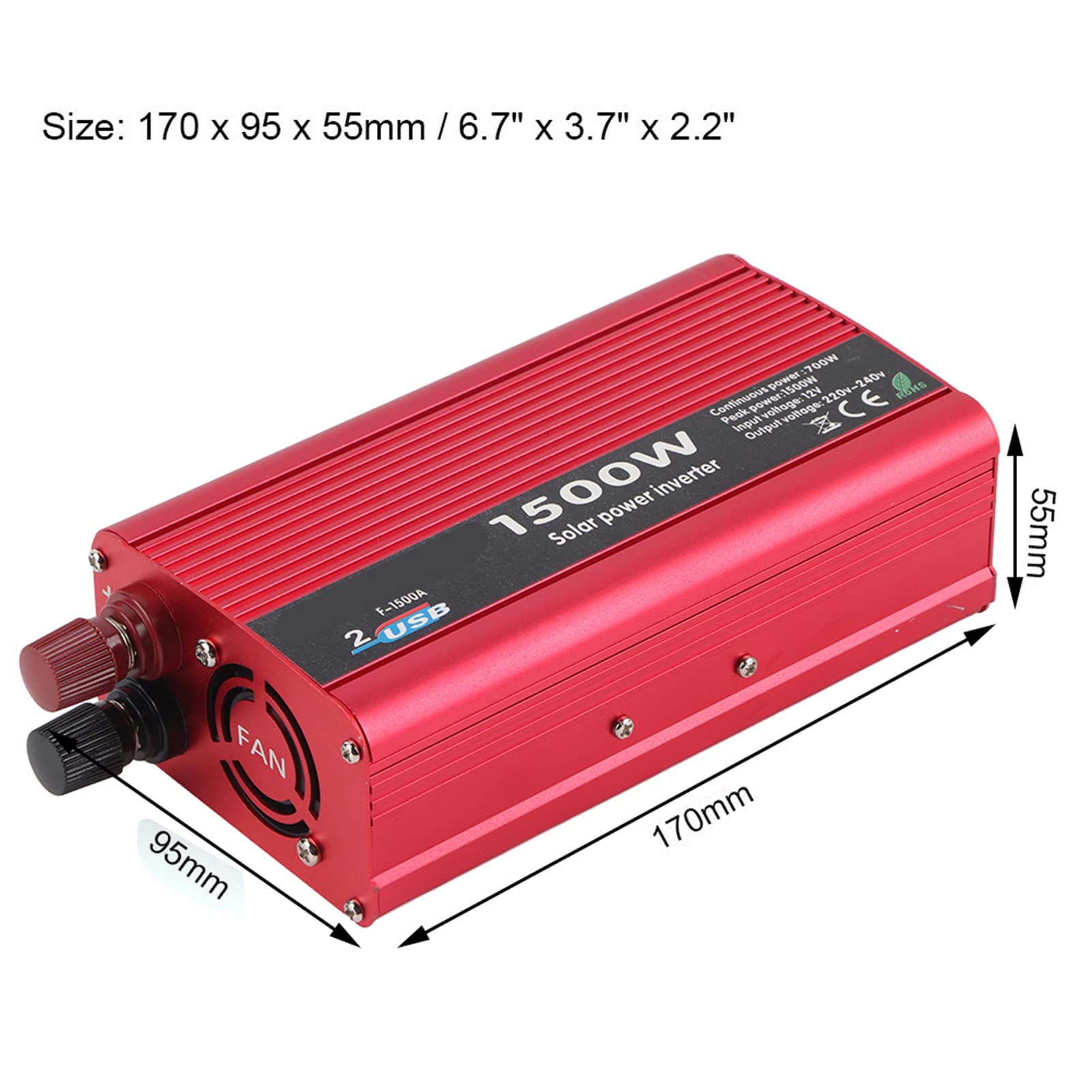 Zasilacz Samochodowy z Falownikiem, 1500W DC 12V na AC 230V Konwerter Samochodowy z Falownikiem Podwójny Adapter ładowarki USB Zapalniczka Samochodowa Zasilacz Samochodowy