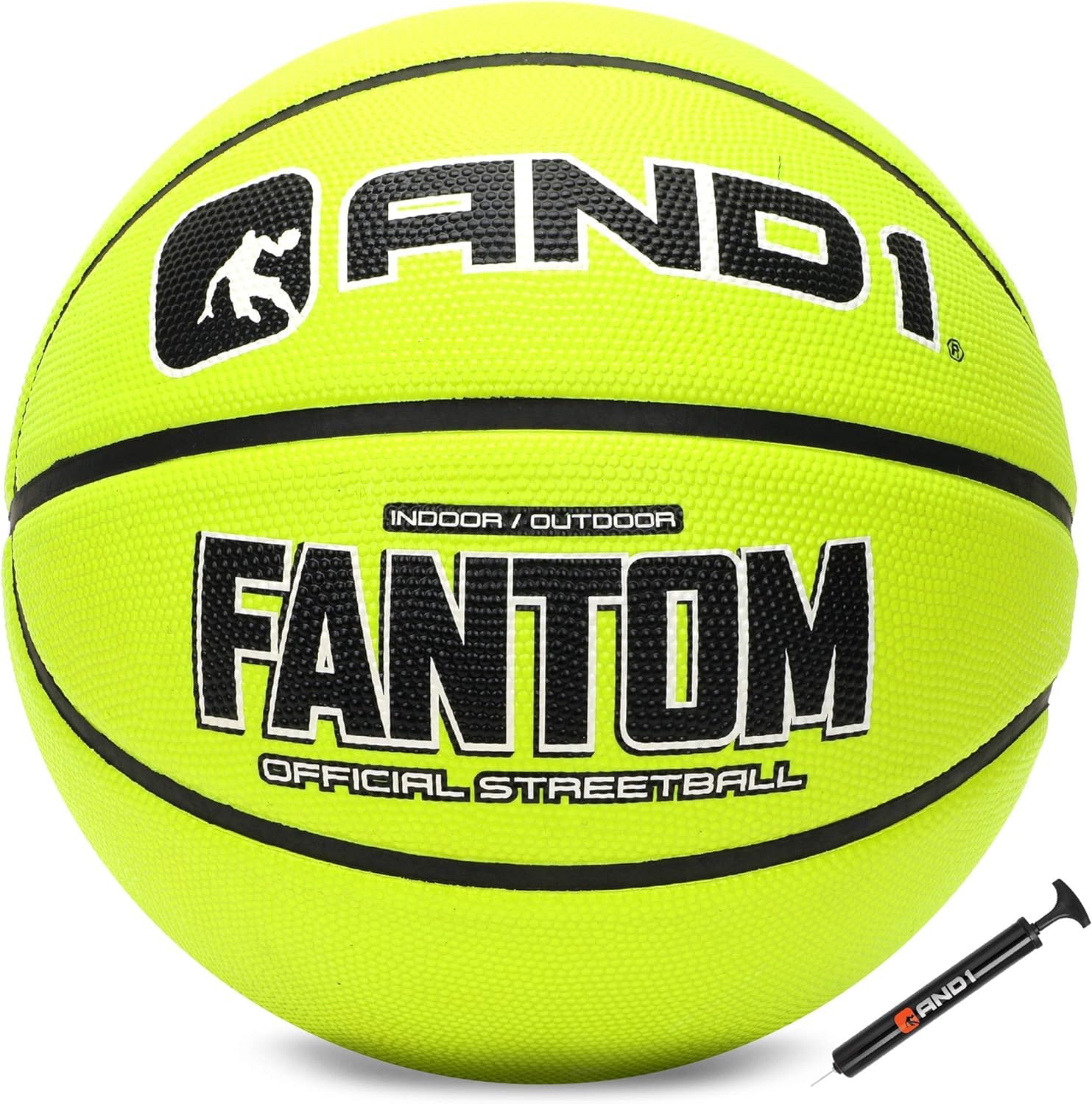 AND1 Fantom Rubber Basketball: Official Regulation Size 7 (29.5 inches) Streetball - Deep Channel Construction, Made for Indoor Outdoor