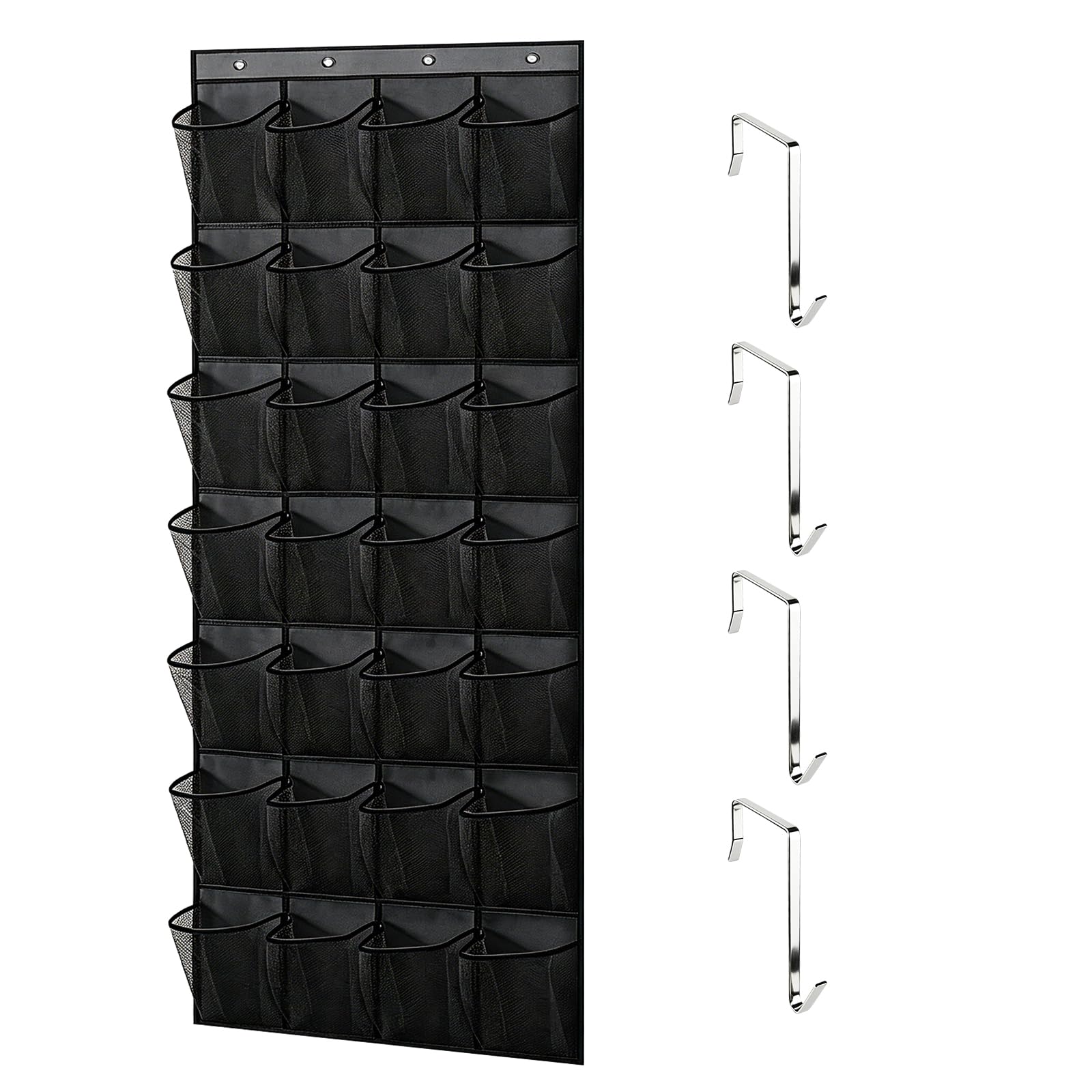 Hanging Shoe Rack Holder, Shoe Storage with Large Pockets, Hanging Shoe Storage Organiser Mesh Pockets Hanger Holder Over Door Storage withv 4Pcs Hooks Organiser Wardrobe Shoe Rack for Home Office (B)