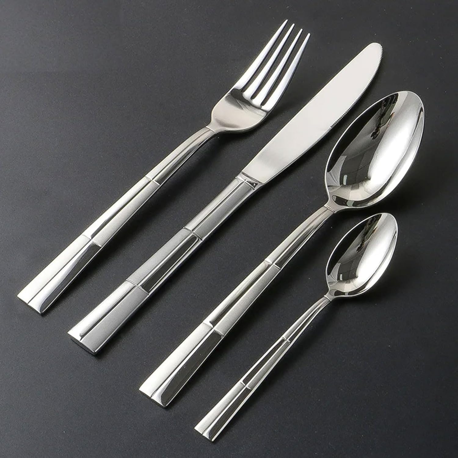 Ensemble d'argenterie 3/4 pièces, Ensemble de Couverts polis Miroir, Couteau, Fourchette, cuillère, Service de Table en Acier Inoxydable, fourchettes à dîner réutilisables