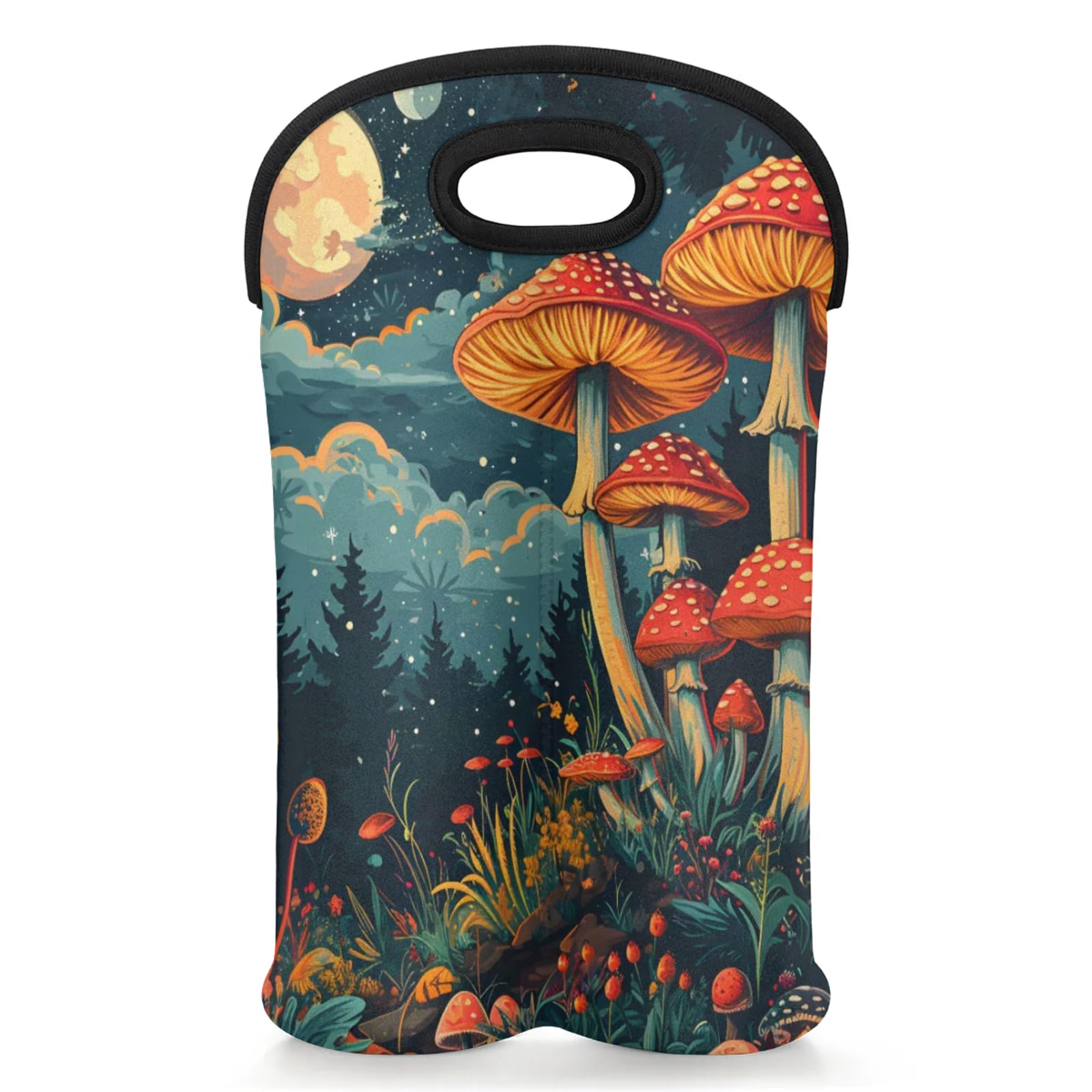 GzLeyigou 2 Bottles Red Mushrooms Wine Bag Sleeve Totes Neoprene Protective Wine Carrier Bag for Wine,Water, Champagne, Beer, Baby Bottles,Gift 14.5 x 10 Inches