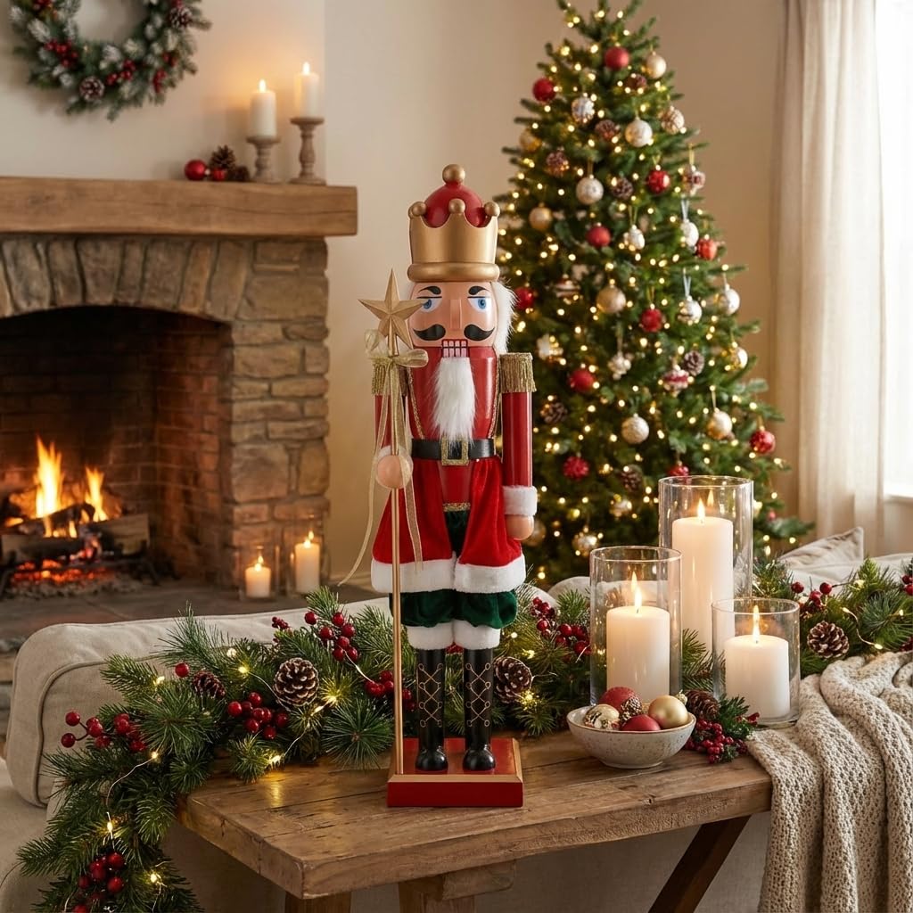 Weihnachtsdeko Nussknacker Figur – Klassische Weihnachtsdekorationen – Karoline & Co Nussknacker Soldat 80 cm in Rot im Premium-Stil