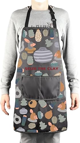Miniatura 4 de MBMSO Delantal de cerámica Seize the Clay Pottery Artist Gift para amantes de la cerámica, delantal de cerámica con bolsillos