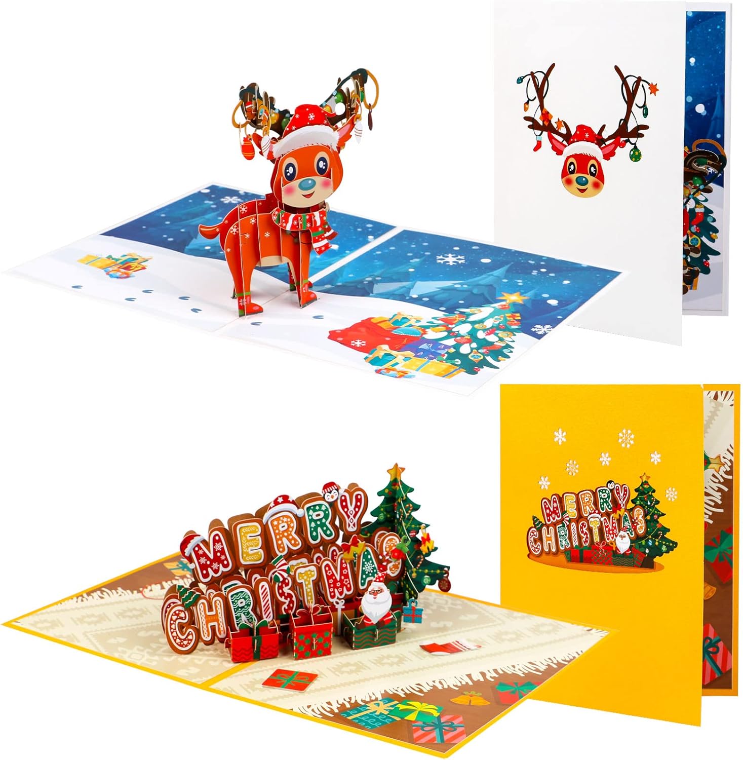 Droutti 2 Pieces Christmas Pop Up Card 3D Reindeer Pop Up